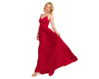 Foto 2 | Foto 2 | Vestido de Noche Minuet Rojo de Tirantes Plisado para Mujer