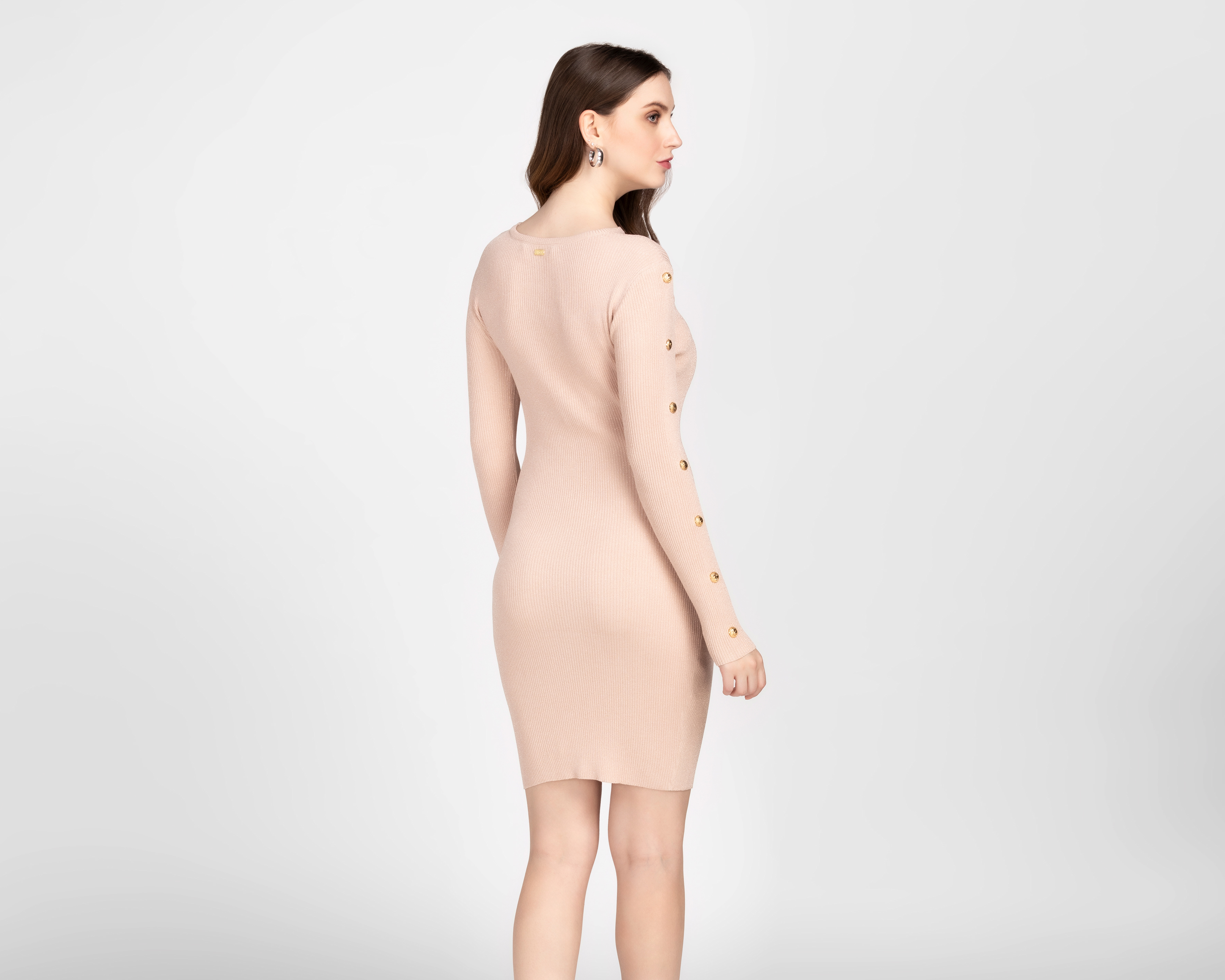 Foto 4 pulgar | Foto 3 | Vestido Casual Jennifer Lopez Rosa Manga Larga con Escote en el Pecho