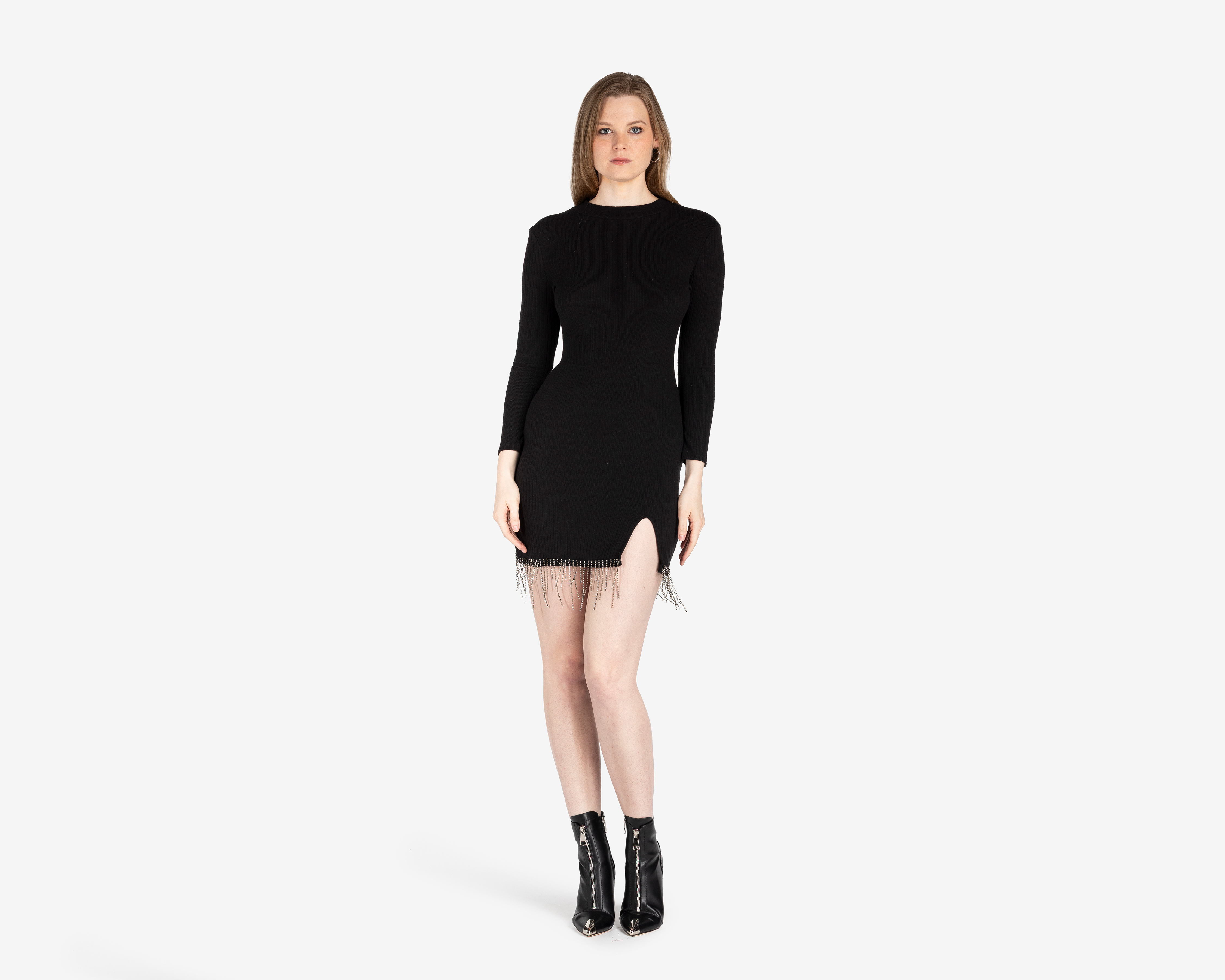 Vestido de Fiesta Bebe Negro con Flecos de Pedrería