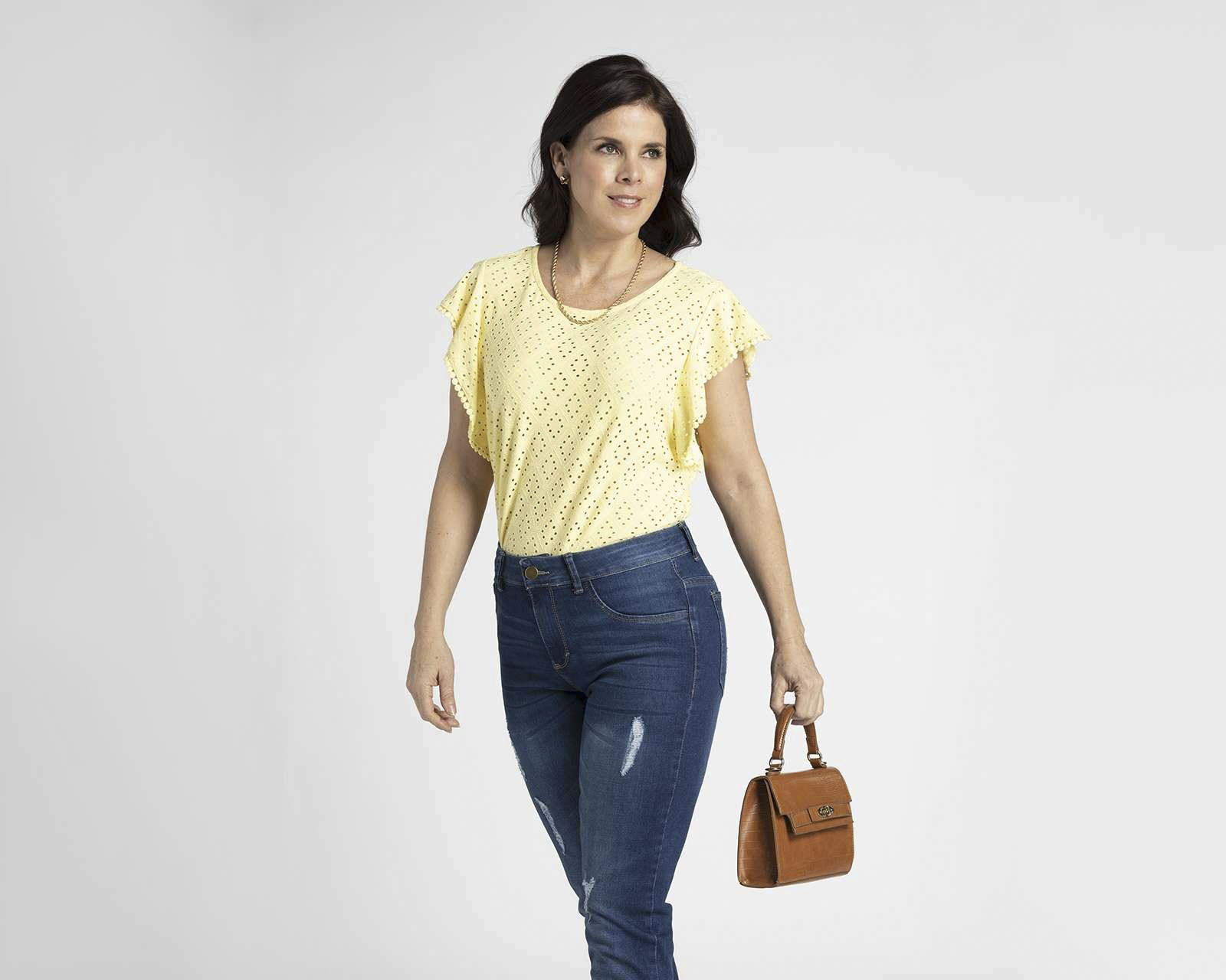 Blusa Sahara Manga Corta Corte Láser