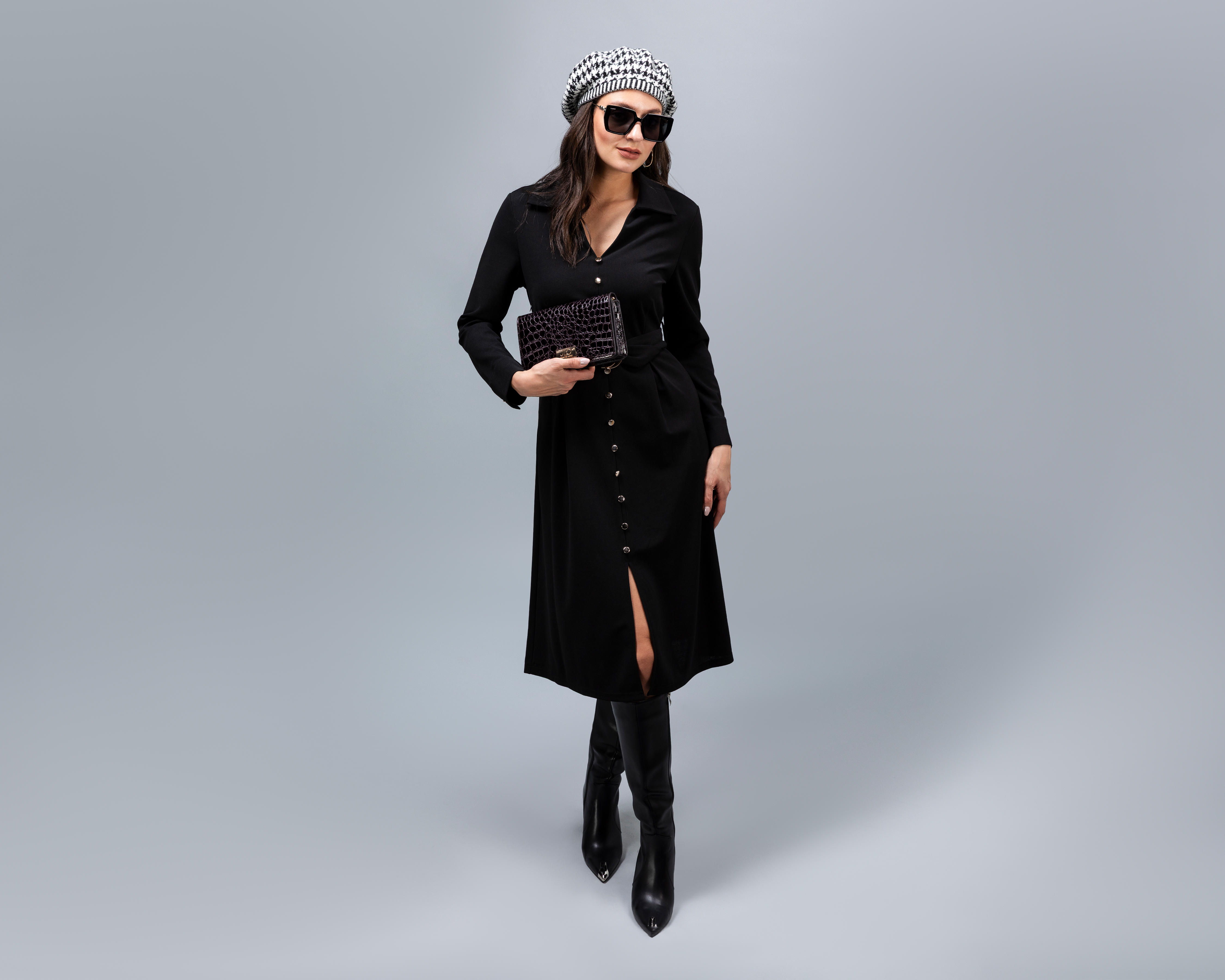 Foto 2 pulgar | Foto 1 | Vestido Casual Jennifer Lopez Manga Larga Negro con Escote en V para Mujer