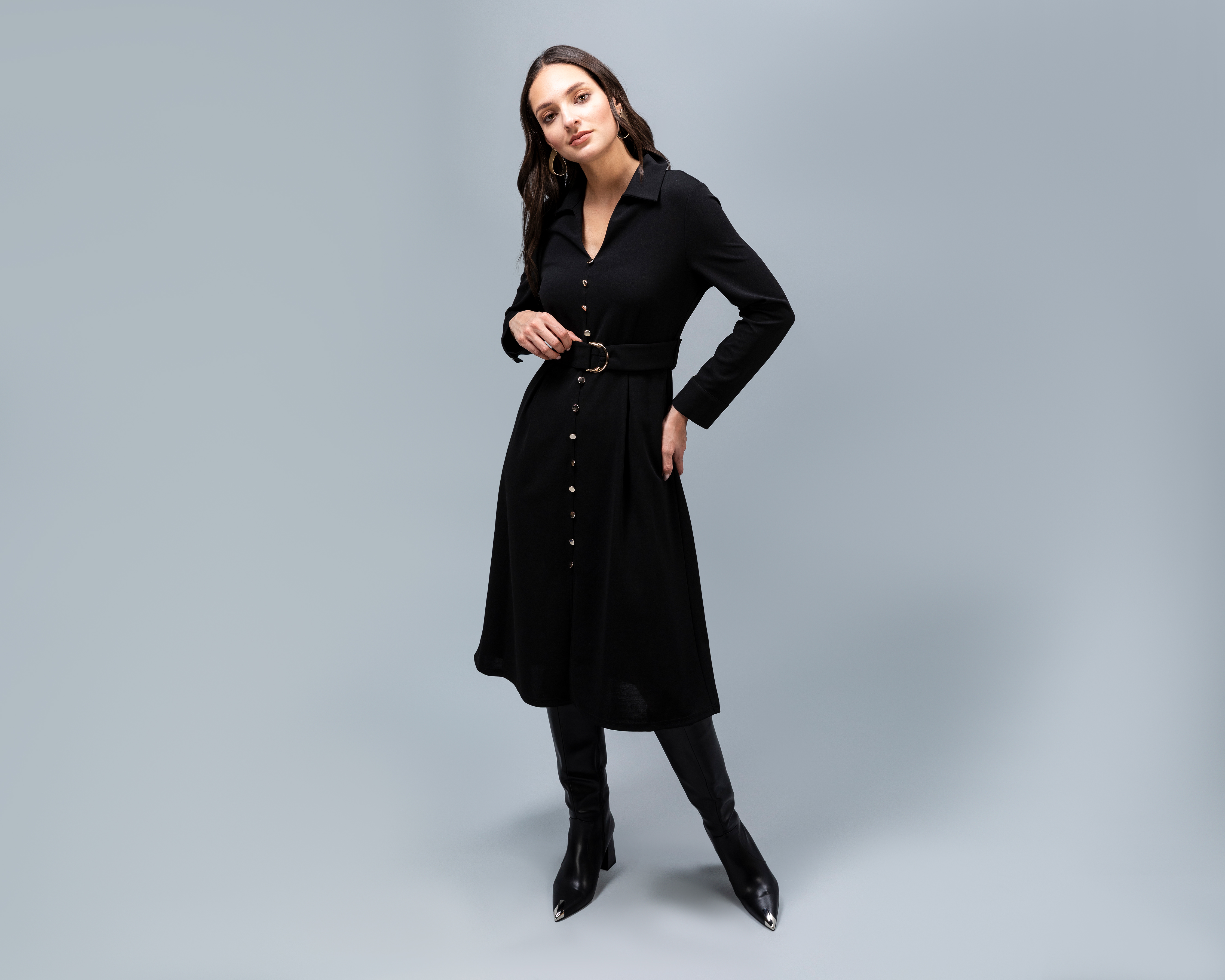 Foto 2 | Foto 2 | Vestido Casual Jennifer Lopez Manga Larga Negro con Escote en V para Mujer