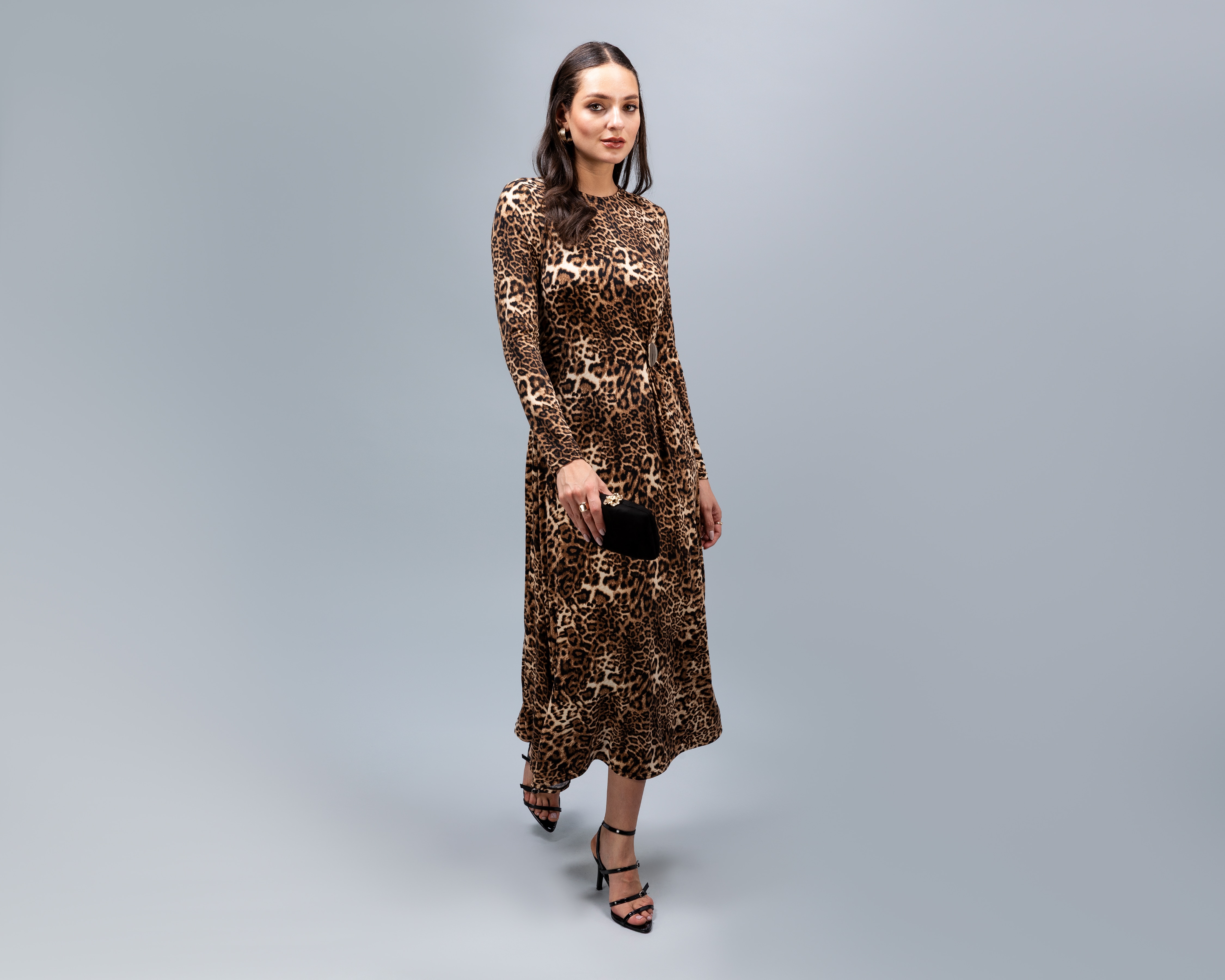 Vestido Casual Jennifer Lopez Manga Larga con Estampado Animal Print para Mujer