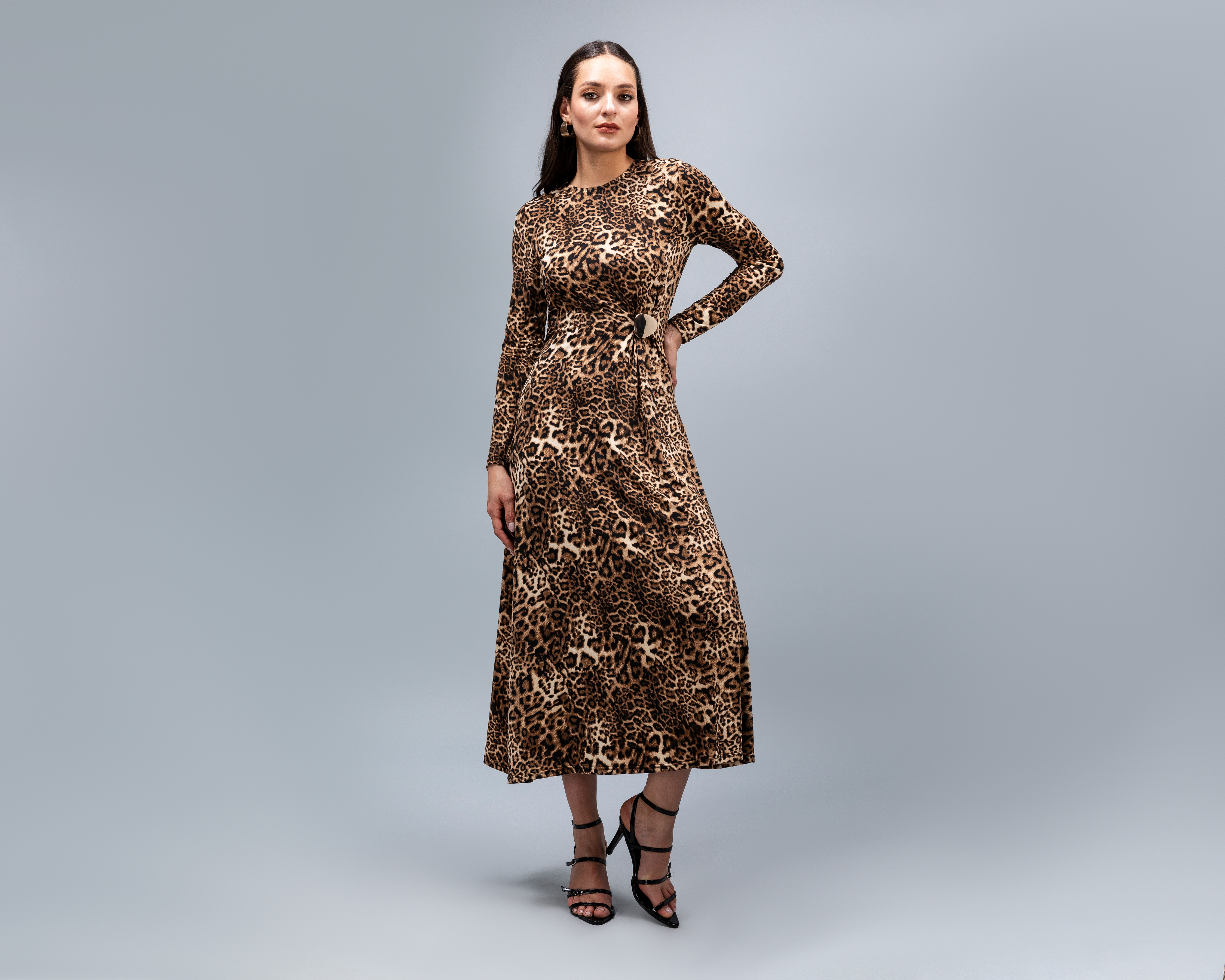 Foto 3 pulgar | Foto 2 | Vestido Casual Jennifer Lopez Manga Larga con Estampado Animal Print para Mujer