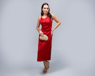 Vestido de Noche Jennifer Lopez Rojo Largo para Mujer