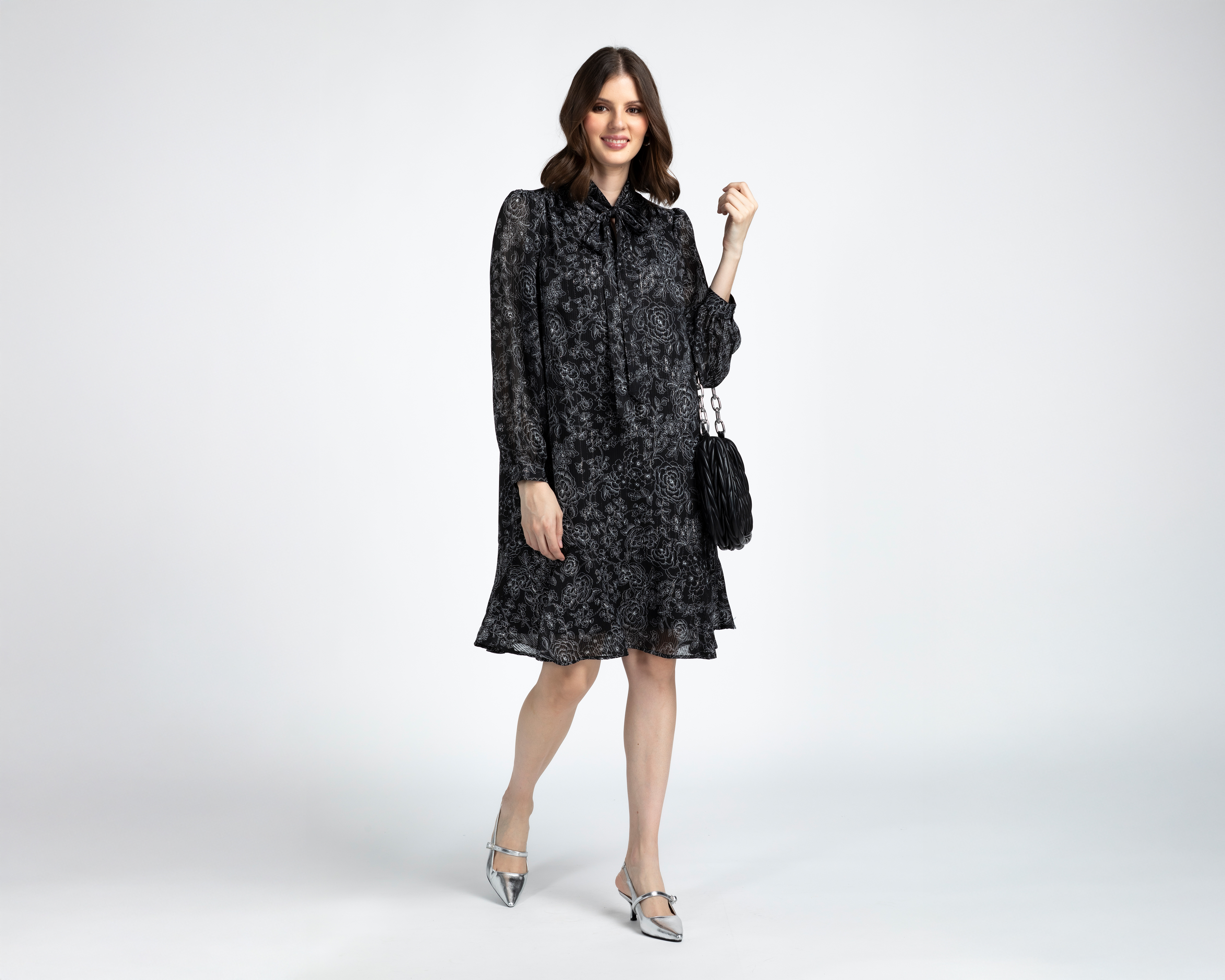 Foto 2 | Foto 2 | Vestido Formal Sahara Negro Manga Larga Estampado para Mujer