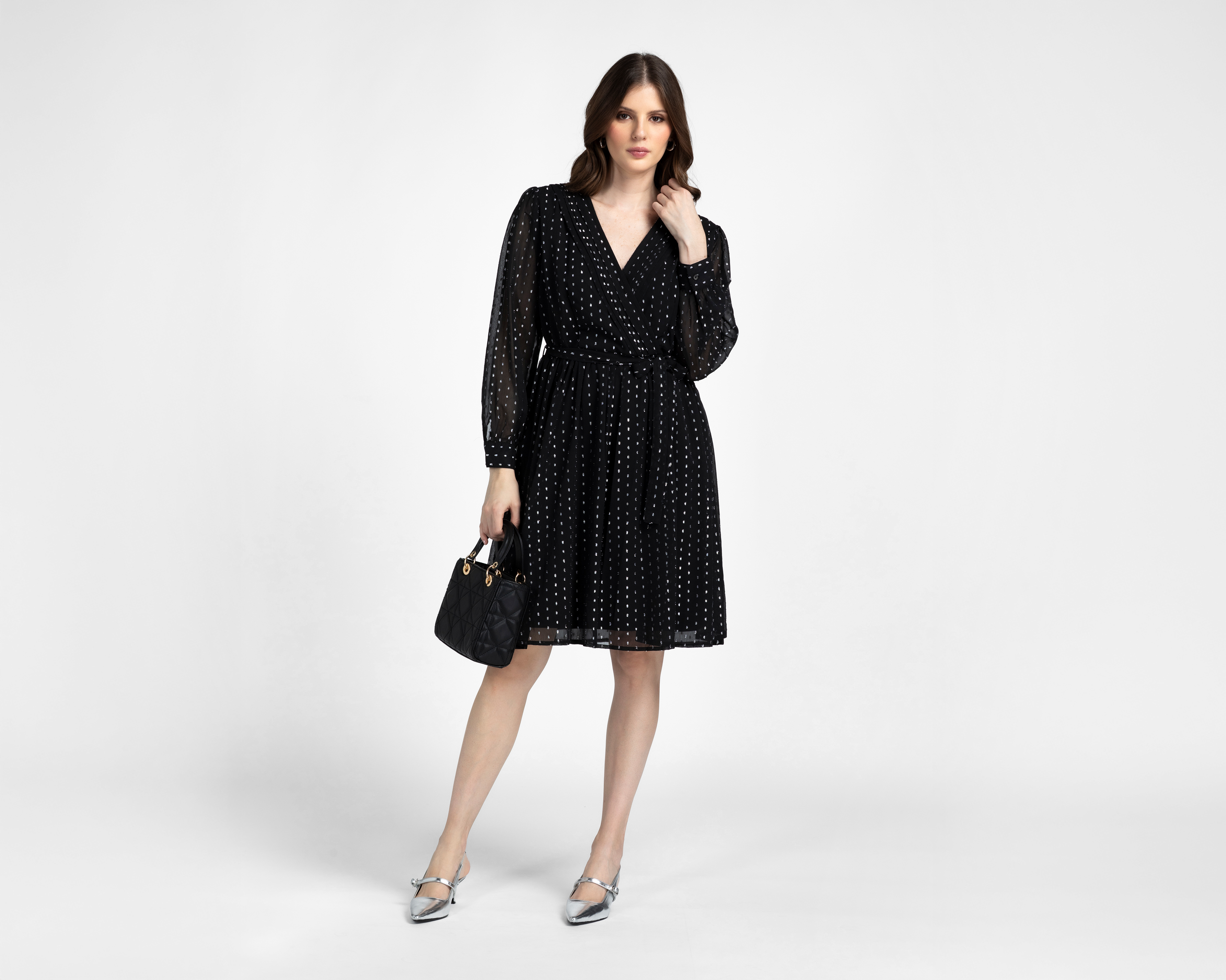 Foto 2 | Foto 2 | Vestido Formal Sahara Negro Manga Larga con Escote V para Mujer