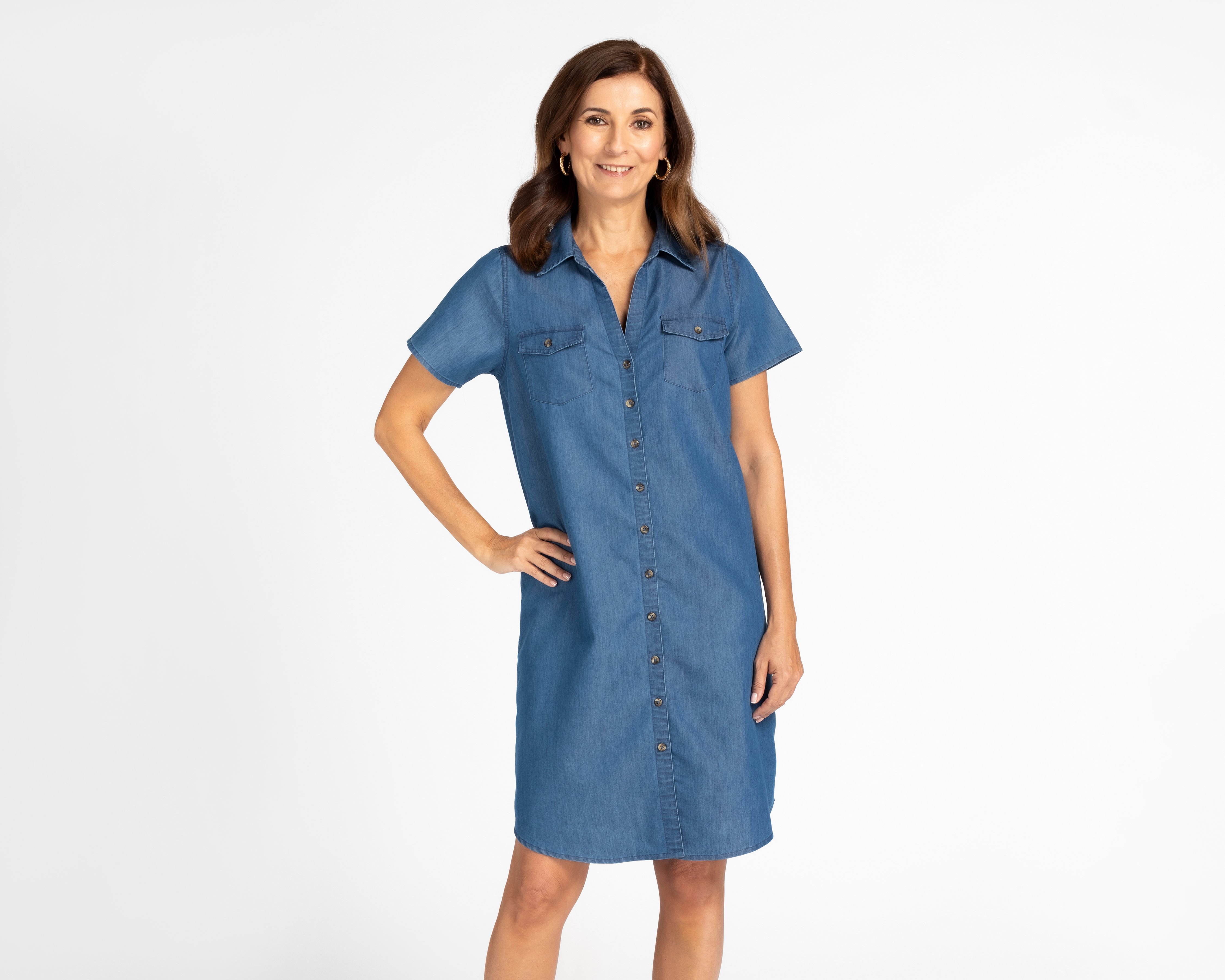 Vestido Lady Sun Casual Tipo Mezclilla Cuello Americano con Botones