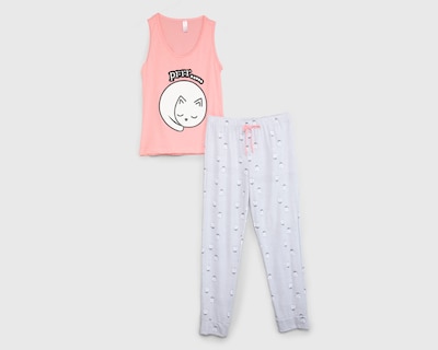 Foto 1 | Foto 1 | Pijama Lovest Print de Gatos para Mujer