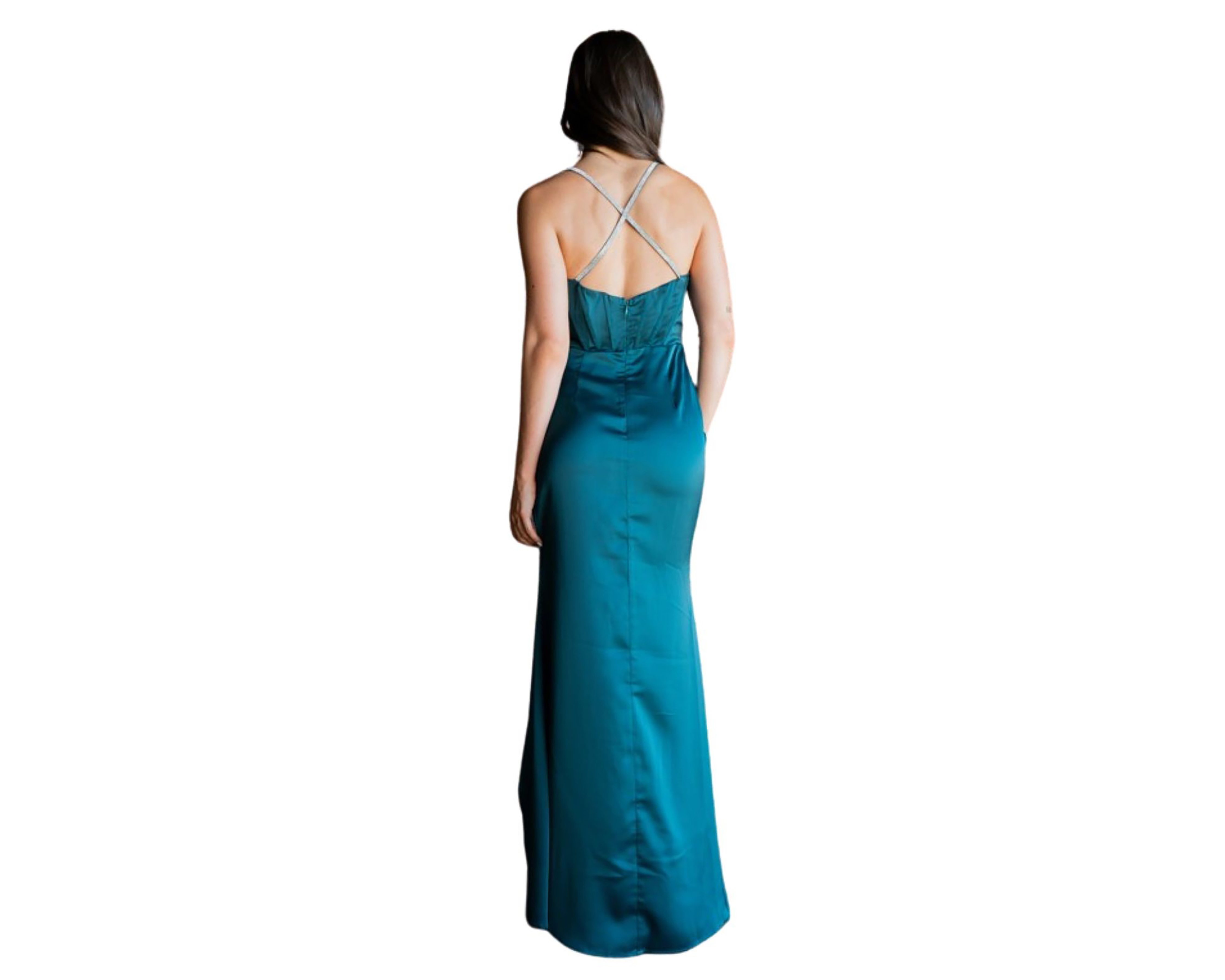 Foto 4 | Foto 4 | Vestido Minuet de Noche Verde de Tirantes con Abertura en Pierna