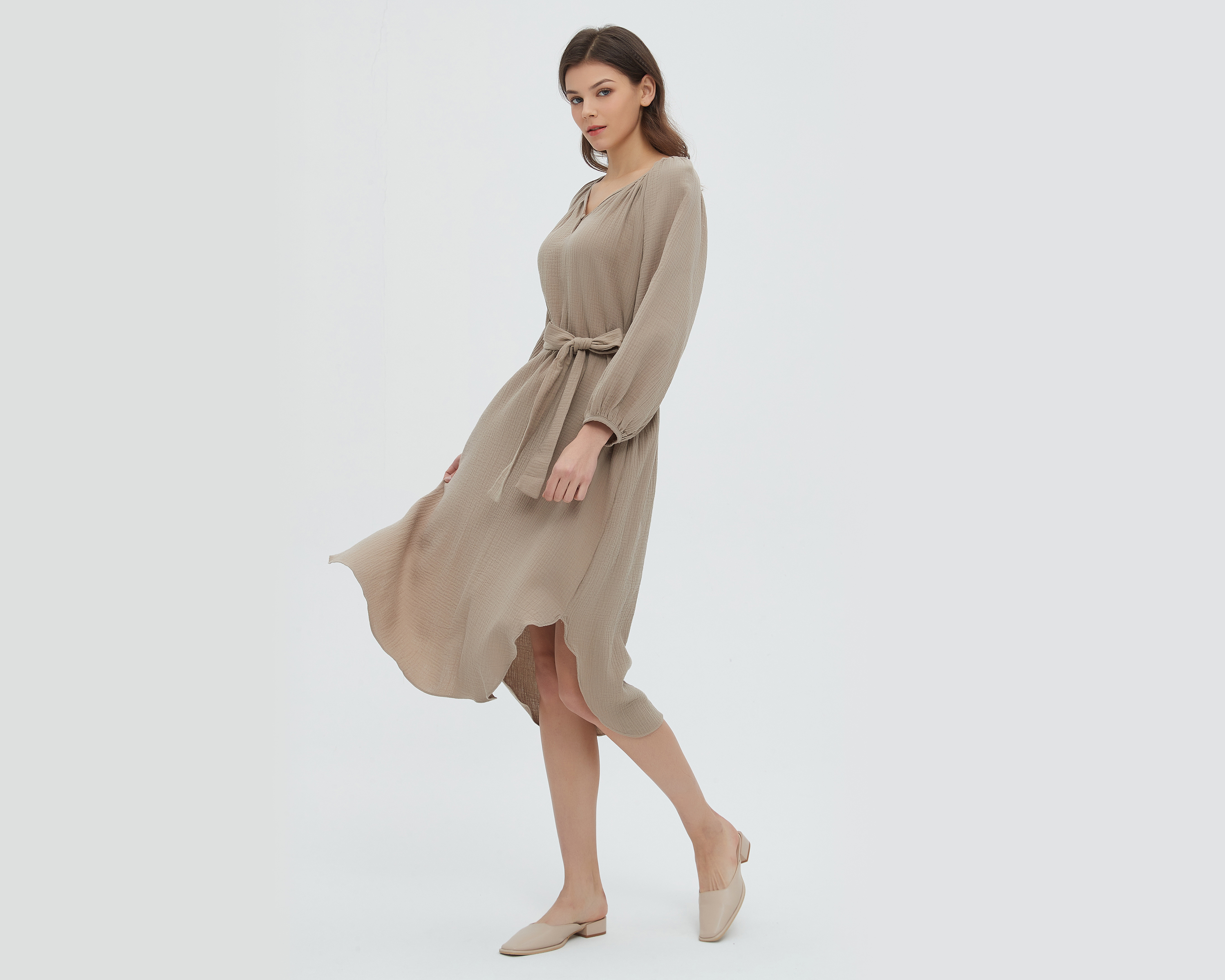 Foto 3 | Foto 3 | Vestido Sahara Casual de Algodón con Manga Larga y Cinturón