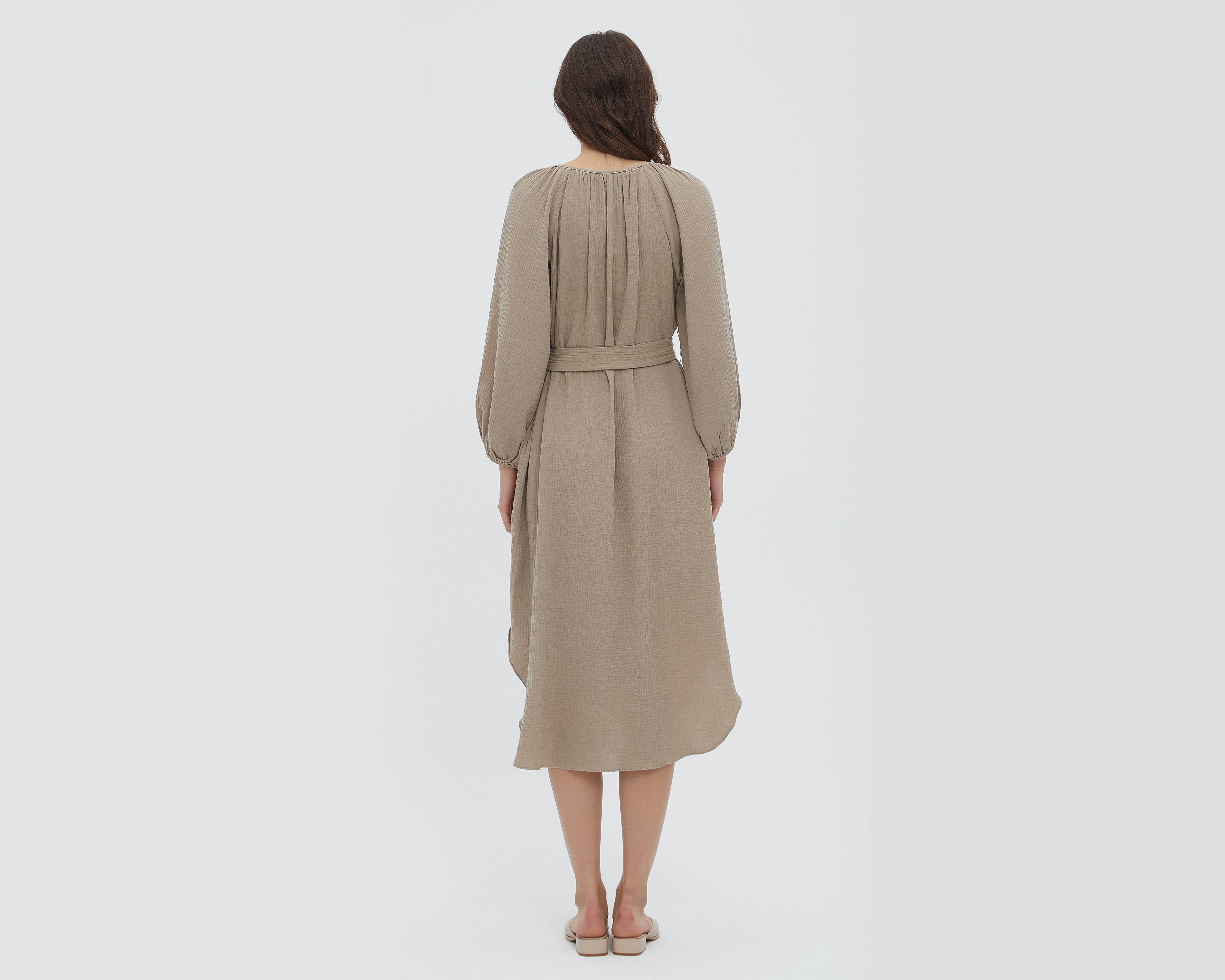 Foto 4 | Foto 4 | Vestido Sahara Casual de Algodón con Manga Larga y Cinturón