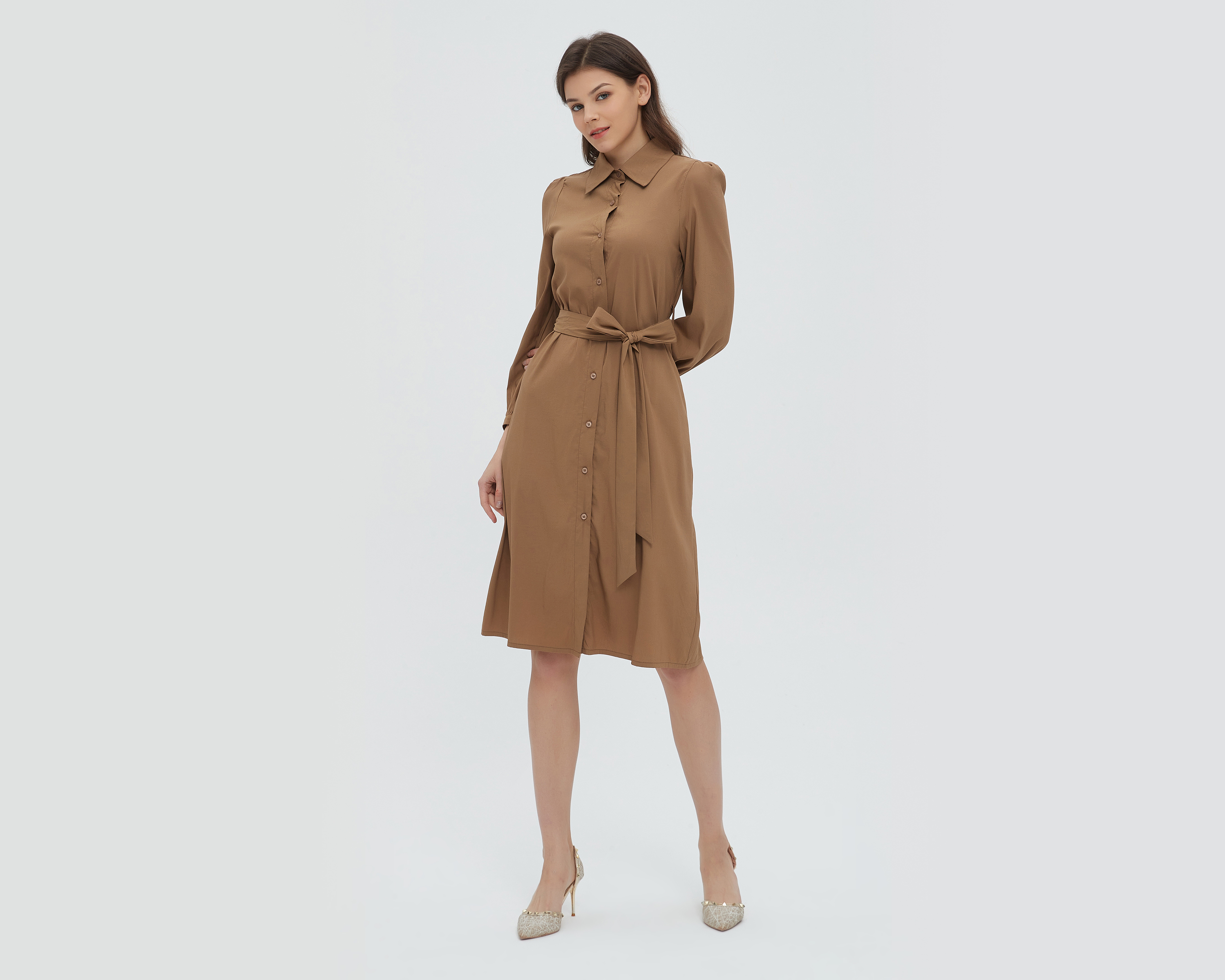 Vestido Sahara Casual de Cuello Americano con Botones
