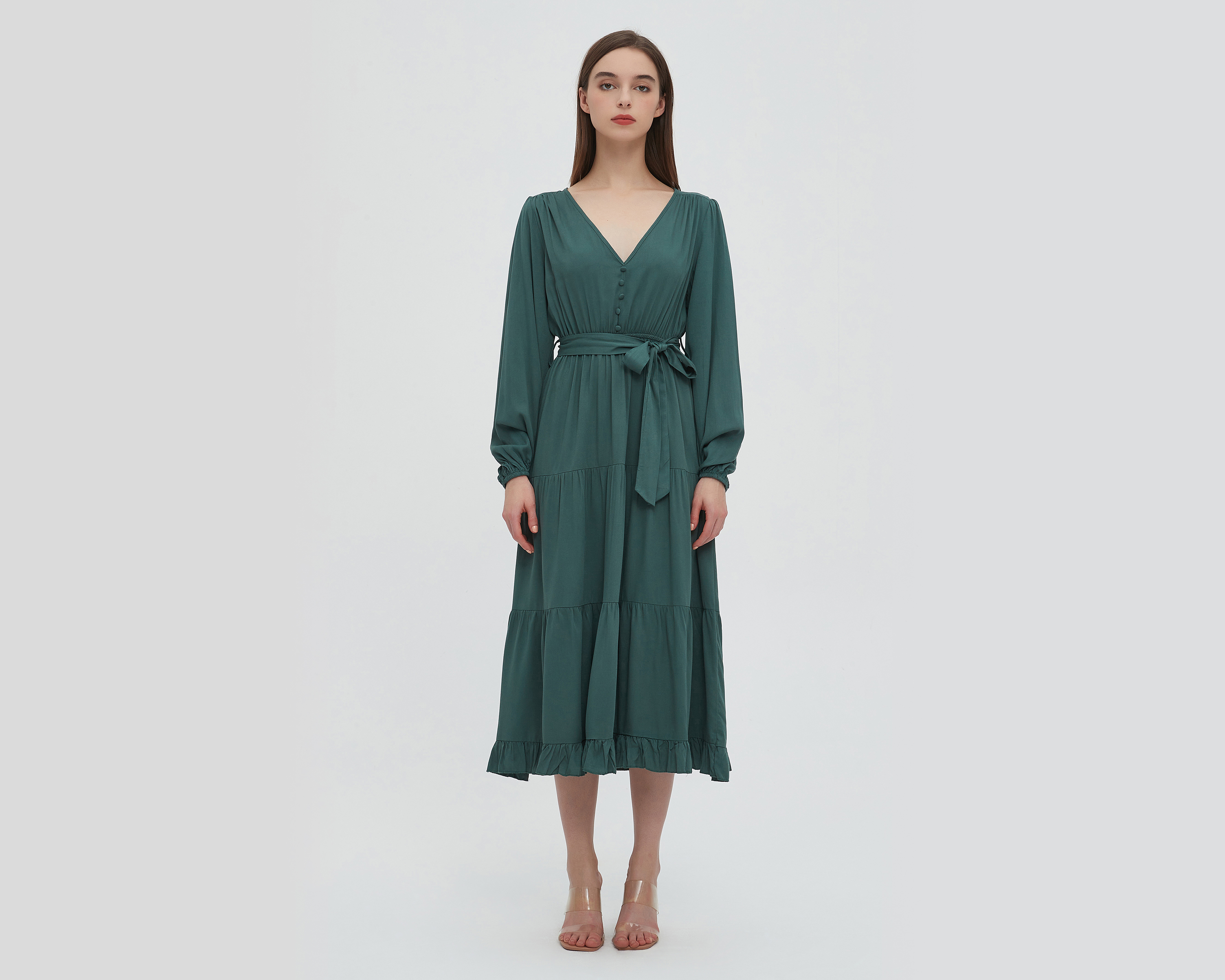 Vestido Sahara Casual Midi Verde