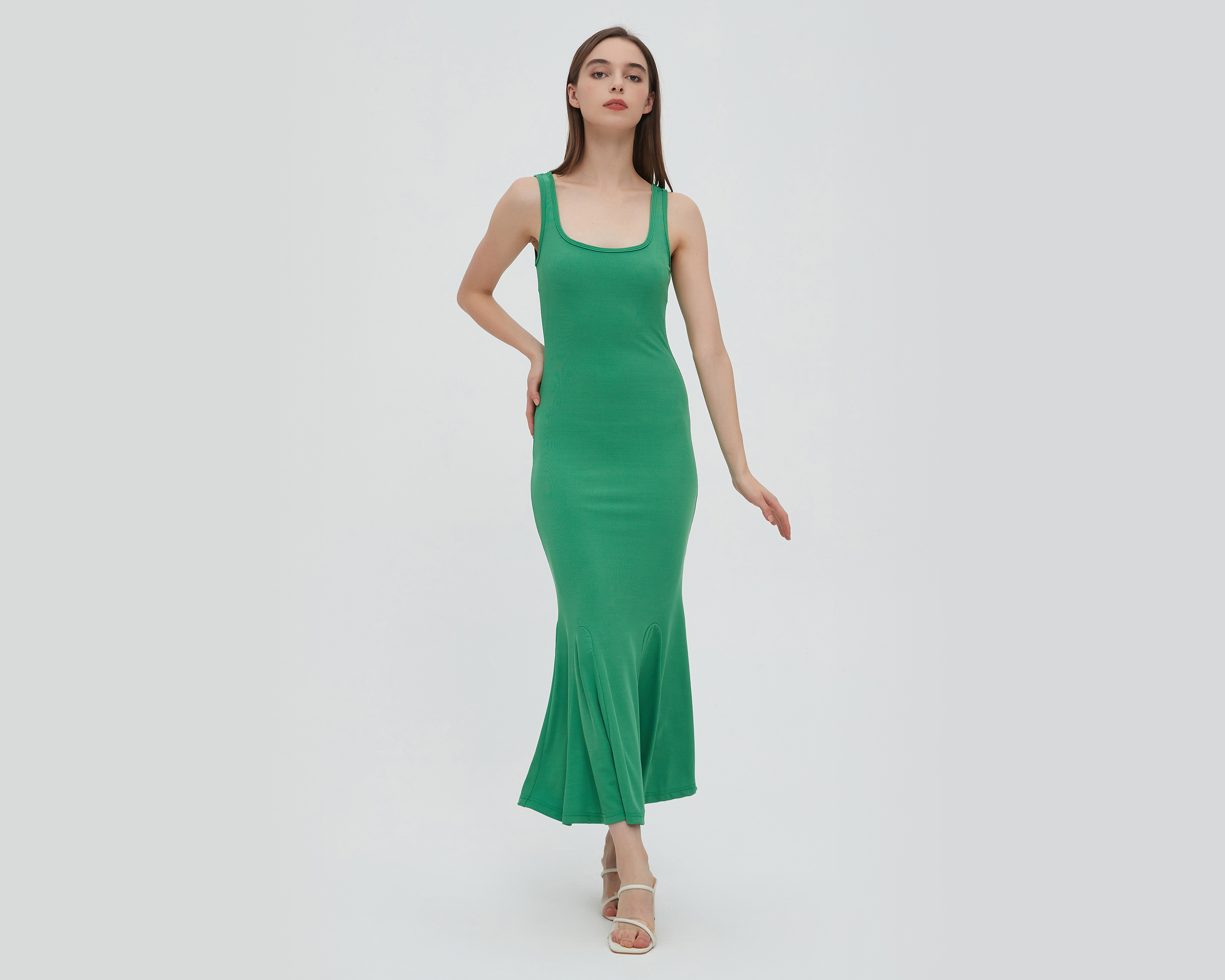 Vestido Sahara Casual Verde Largo sin Manga