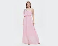 Vestido Sahara de Noche a un Hombro con Holán