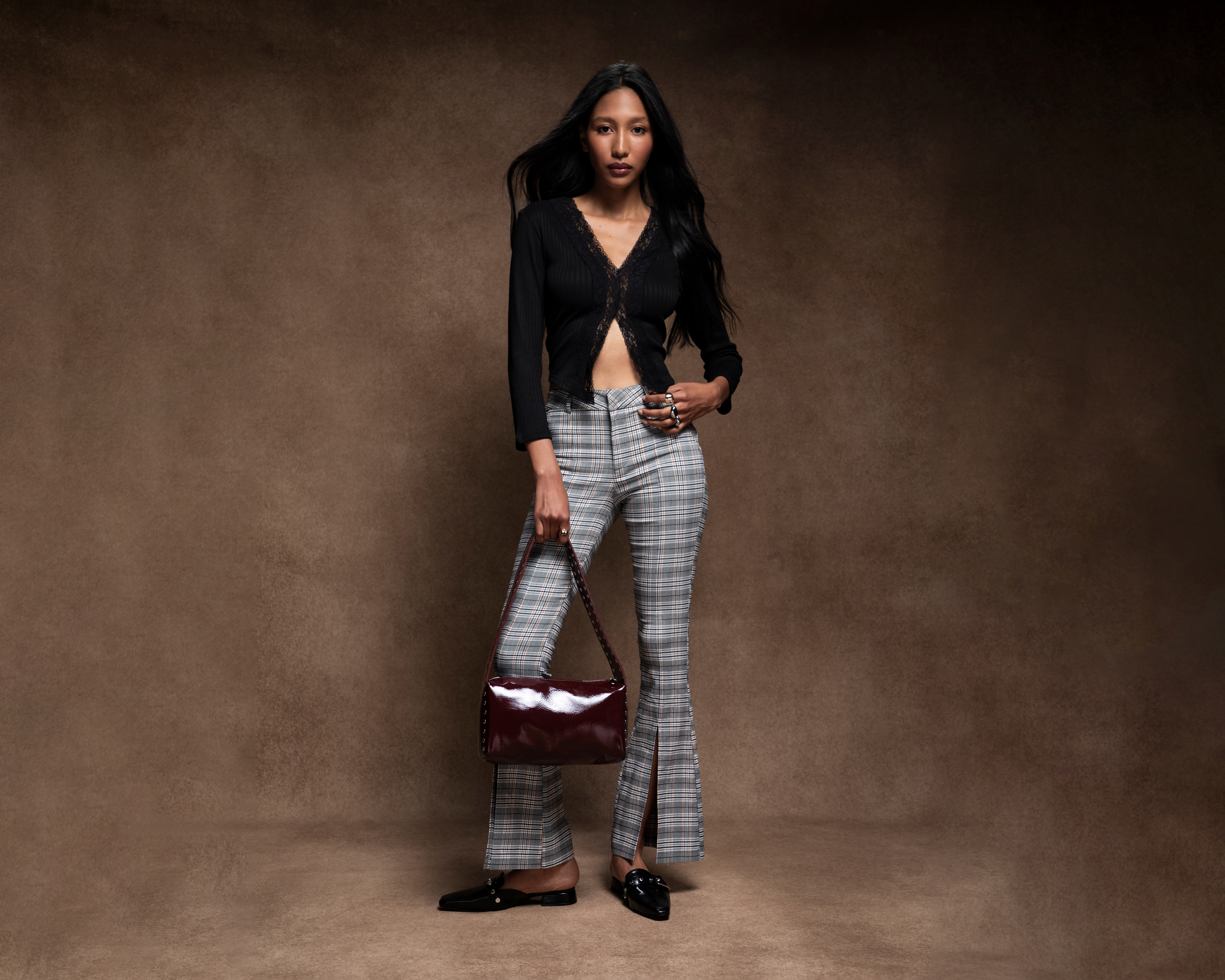 Pantalón Acampanado Strona a Cuadros para Mujer