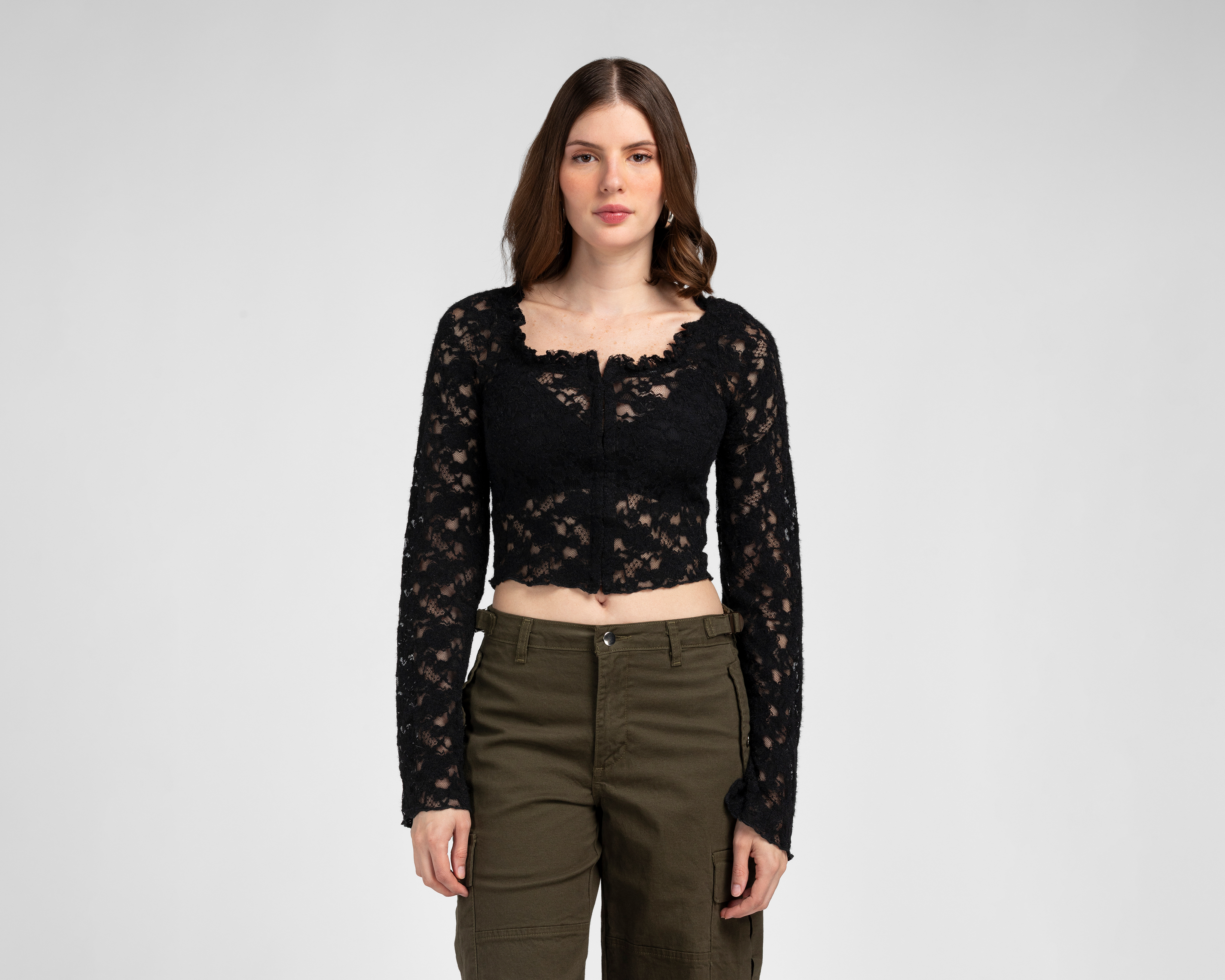 Blusa Manga Larga de Encaje Jennifer Lopez para Mujer