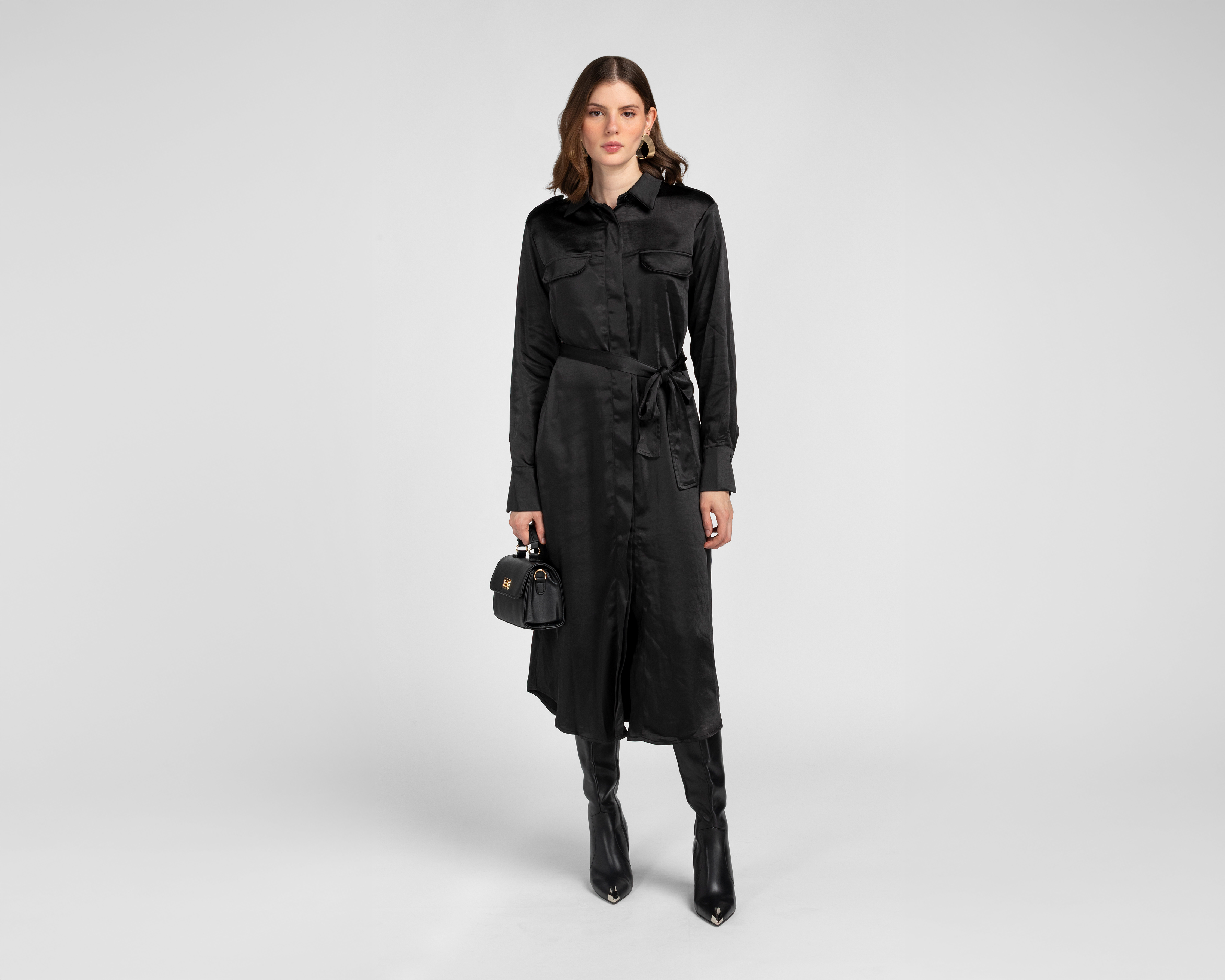 Foto 3 pulgar | Foto 2 | Vestido Casual Jennifer Lopez Negro Manga Larga con Lazo para Mujer