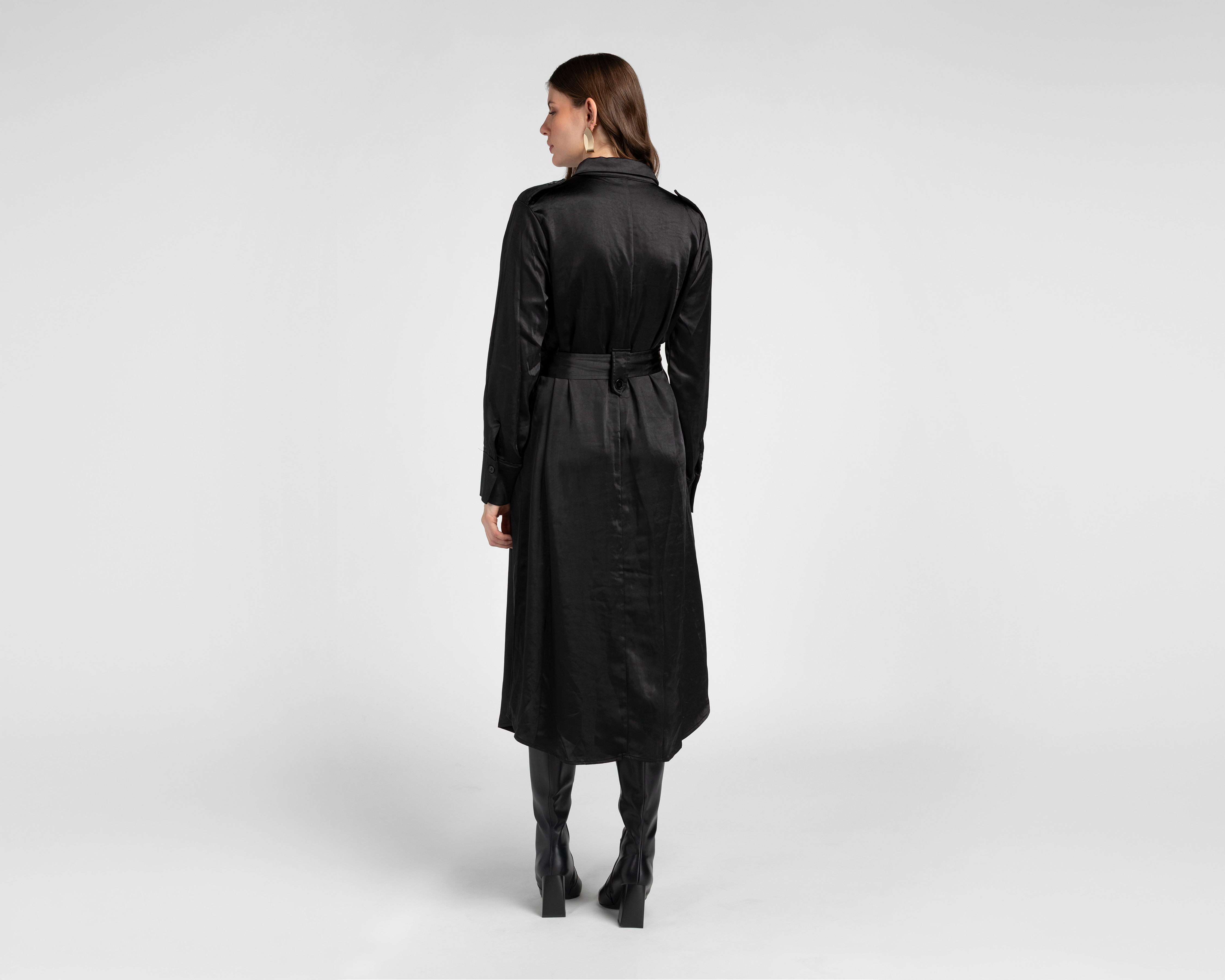 Foto 4 pulgar | Foto 3 | Vestido Casual Jennifer Lopez Negro Manga Larga con Lazo para Mujer