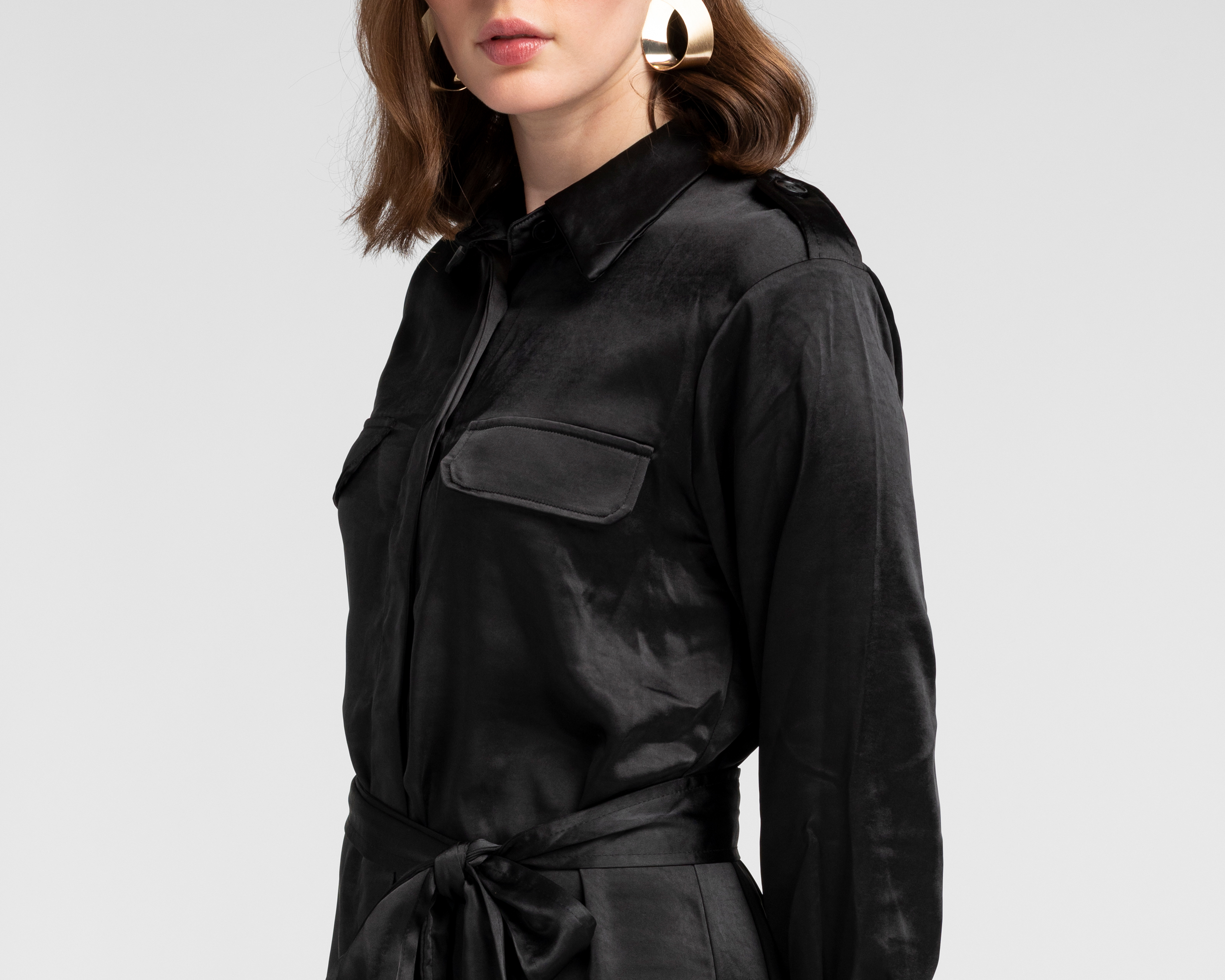 Foto 5 pulgar | Foto 4 | Vestido Casual Jennifer Lopez Negro Manga Larga con Lazo para Mujer