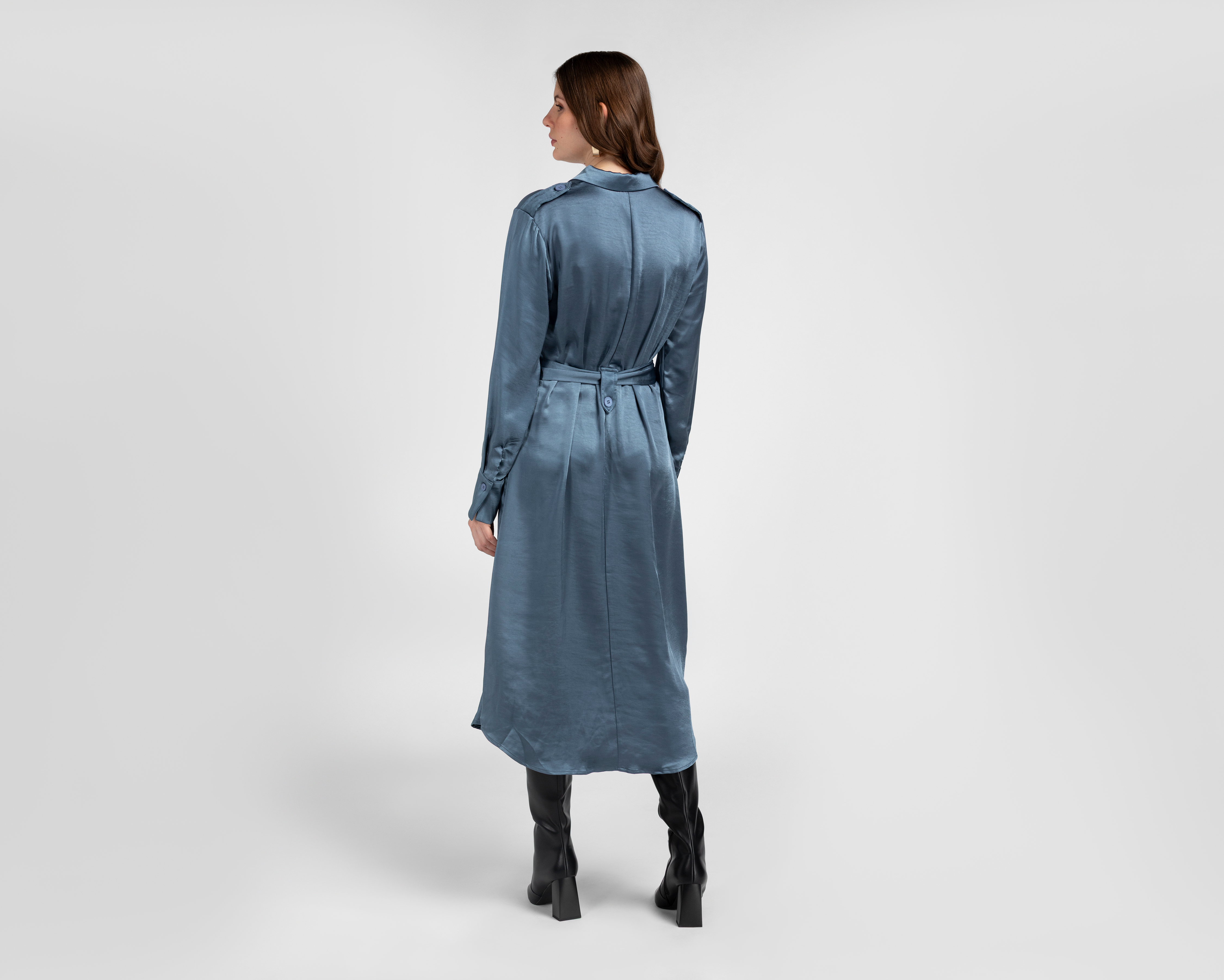 Foto 4 pulgar | Foto 3 | Vestido Casual Jennifer Lopez Azul Manga Larga con Lazo para Mujer