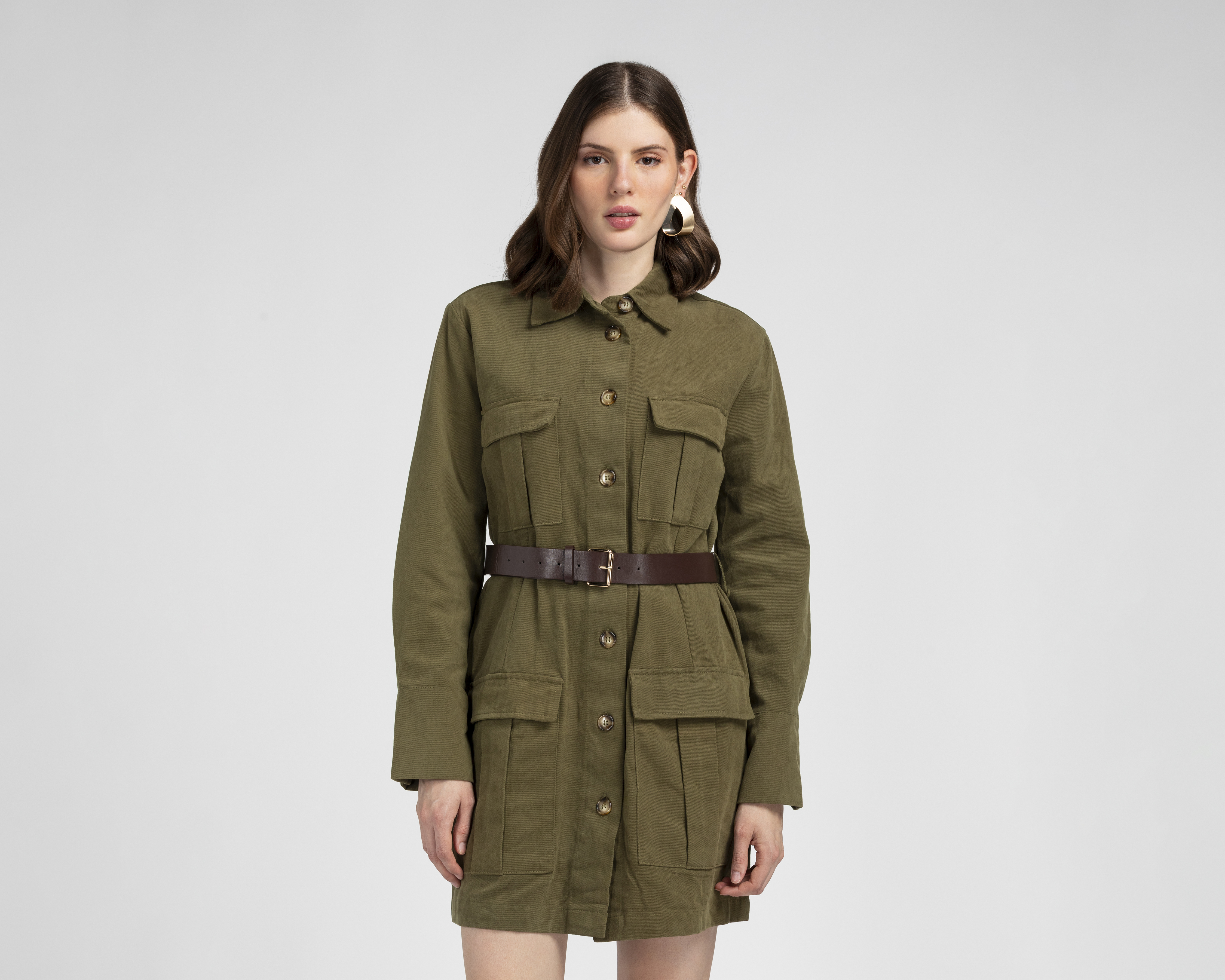 Vestido Casual Jennifer Lopez con Cinturón Manga Larga para Mujer