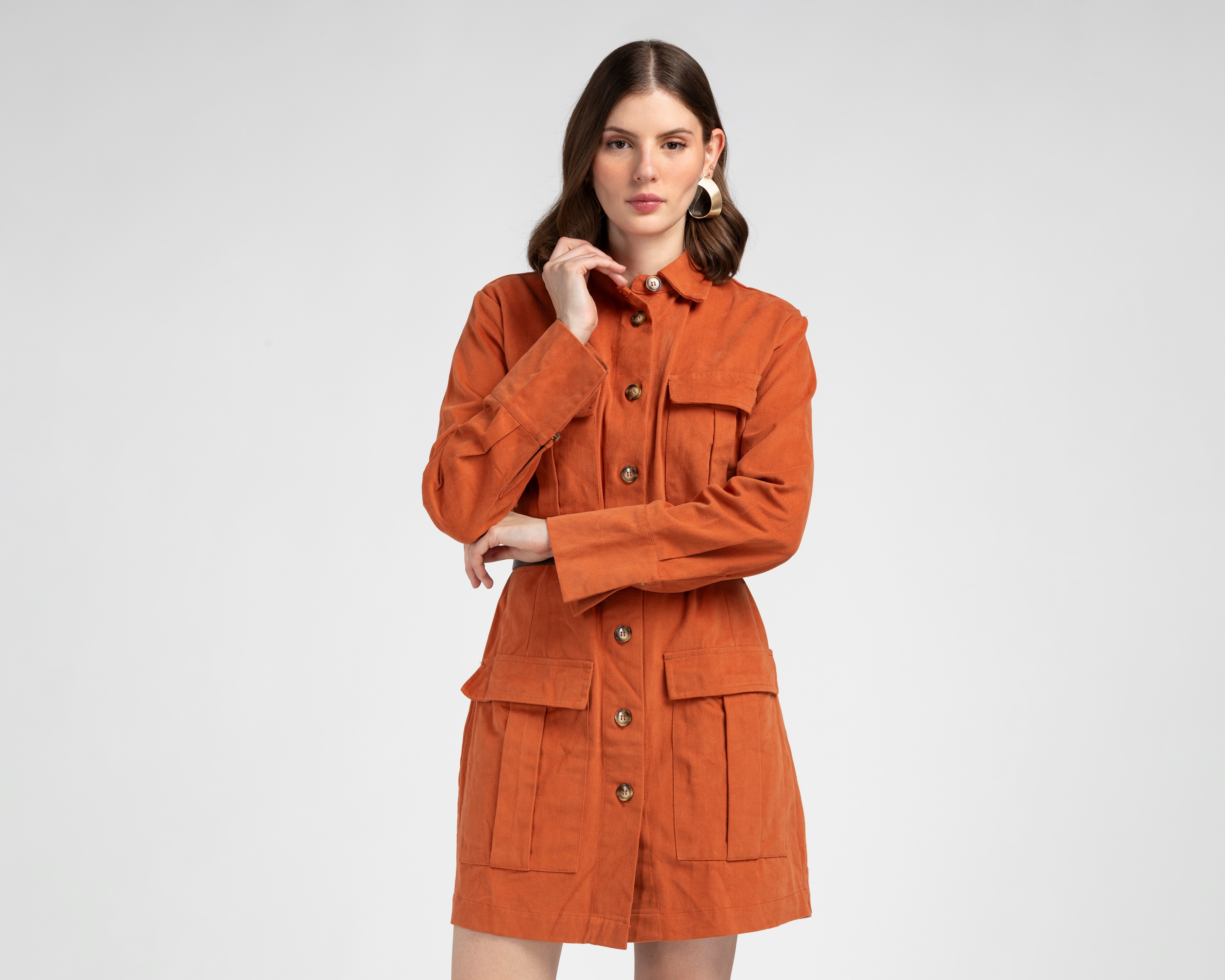 Vestido Casual Jennifer Lopez con Cinturón Manga Larga para Mujer