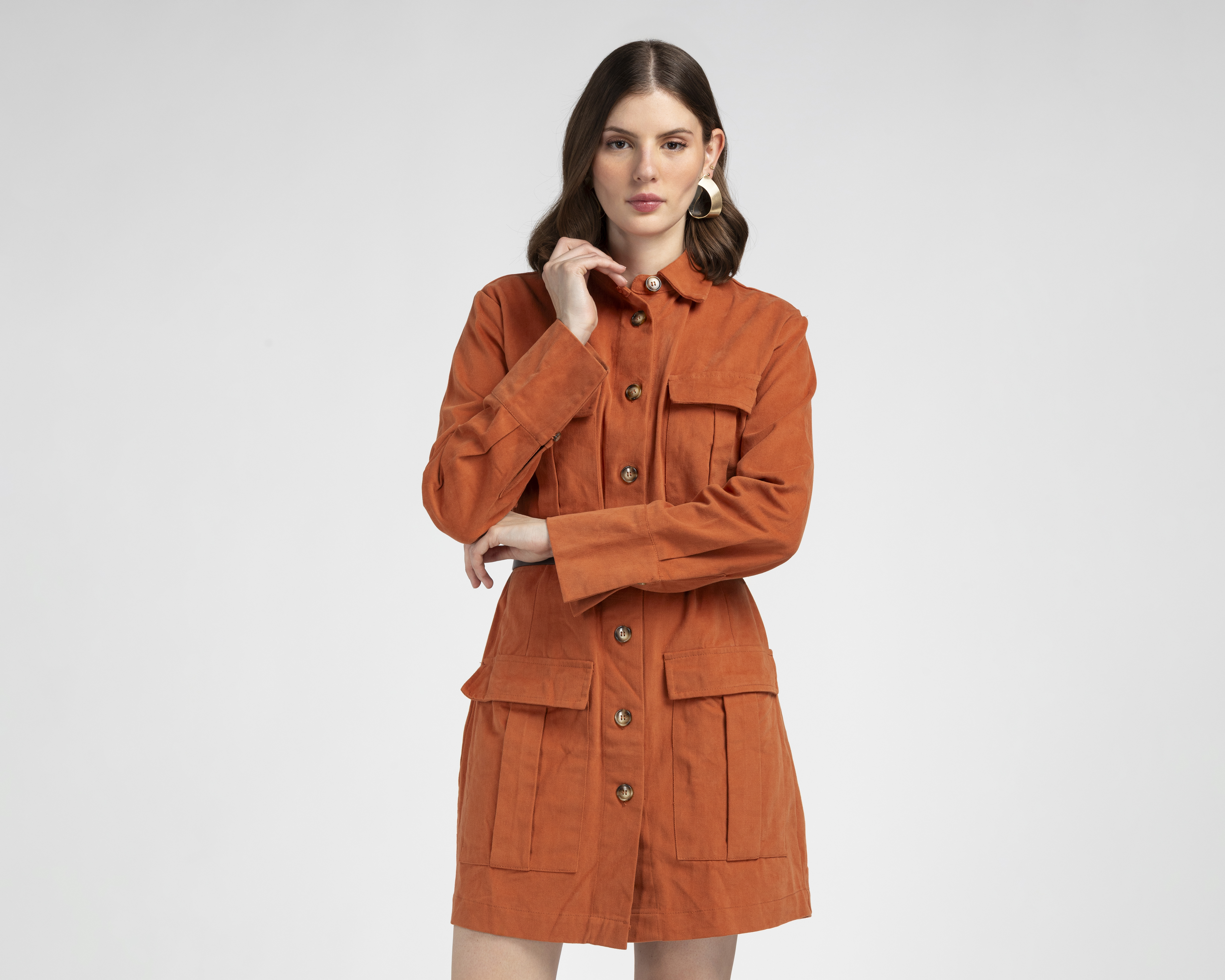 Vestido Casual Jennifer Lopez con Cinturón Manga Larga para Mujer