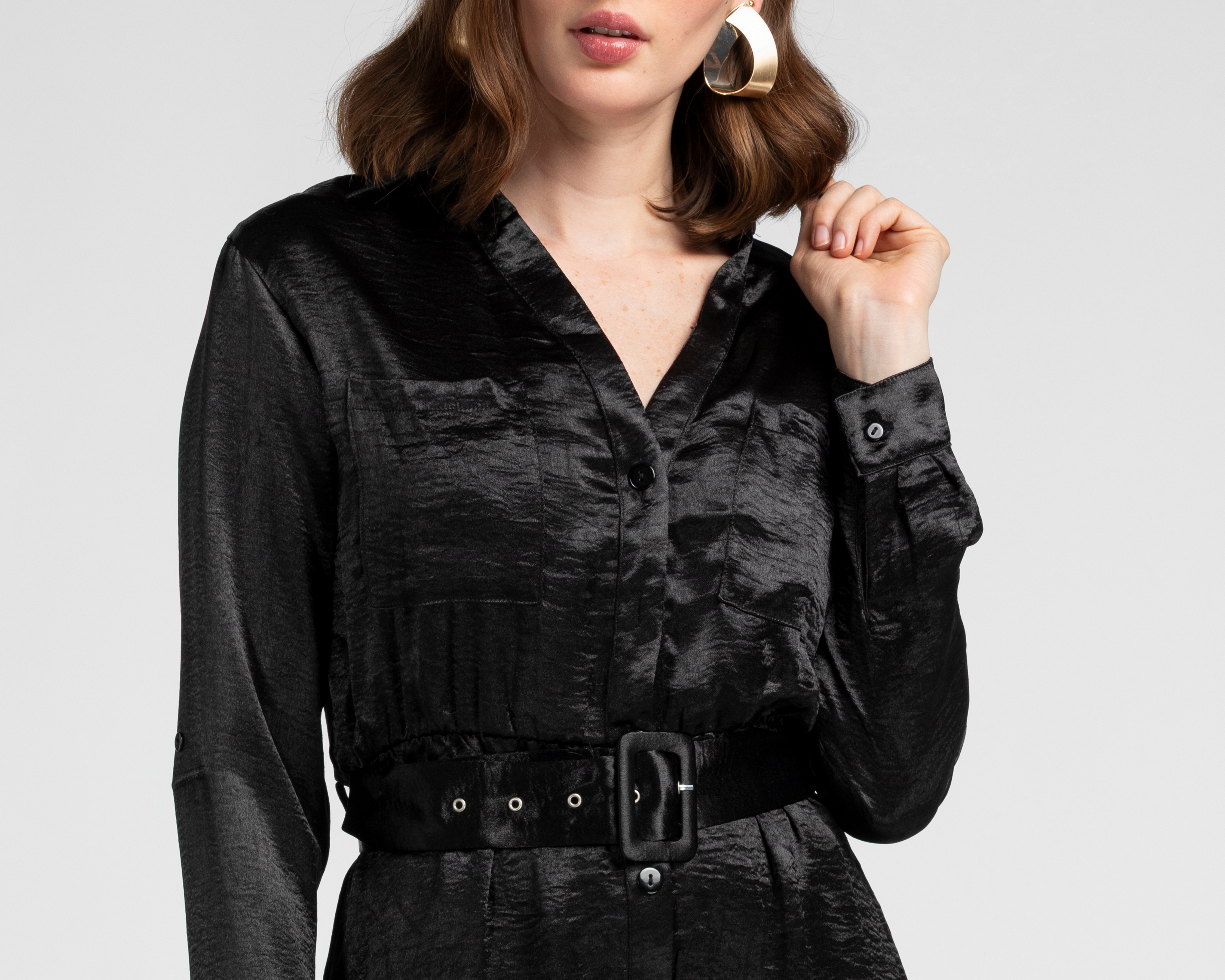 Foto 4 | Foto 4 | Vestido Casual Jennifer Lopez Satinado Manga Larga con Cinturón para Mujer