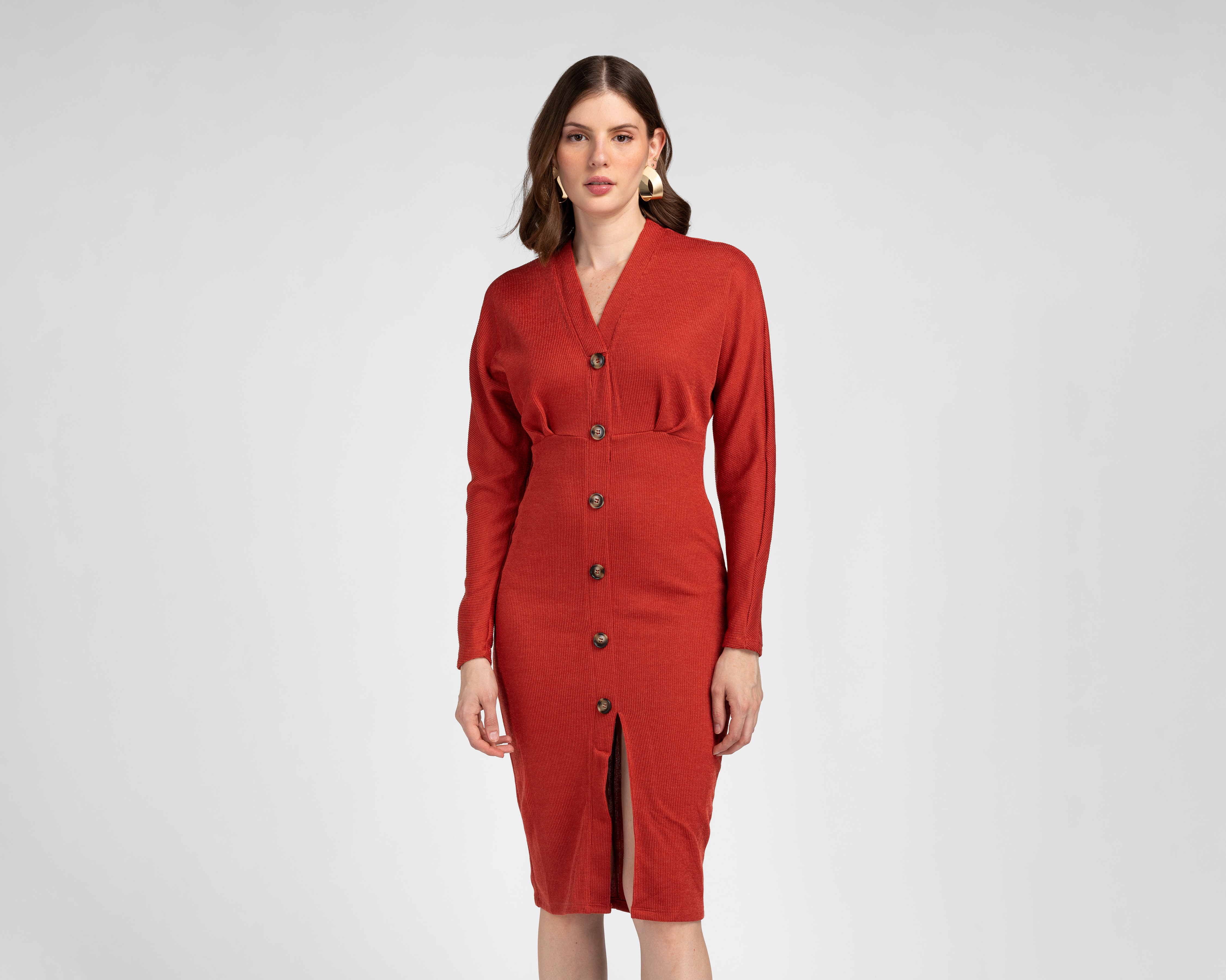 Vestido Casual Jennifer Lopez Rojo Manga Larga para Mujer