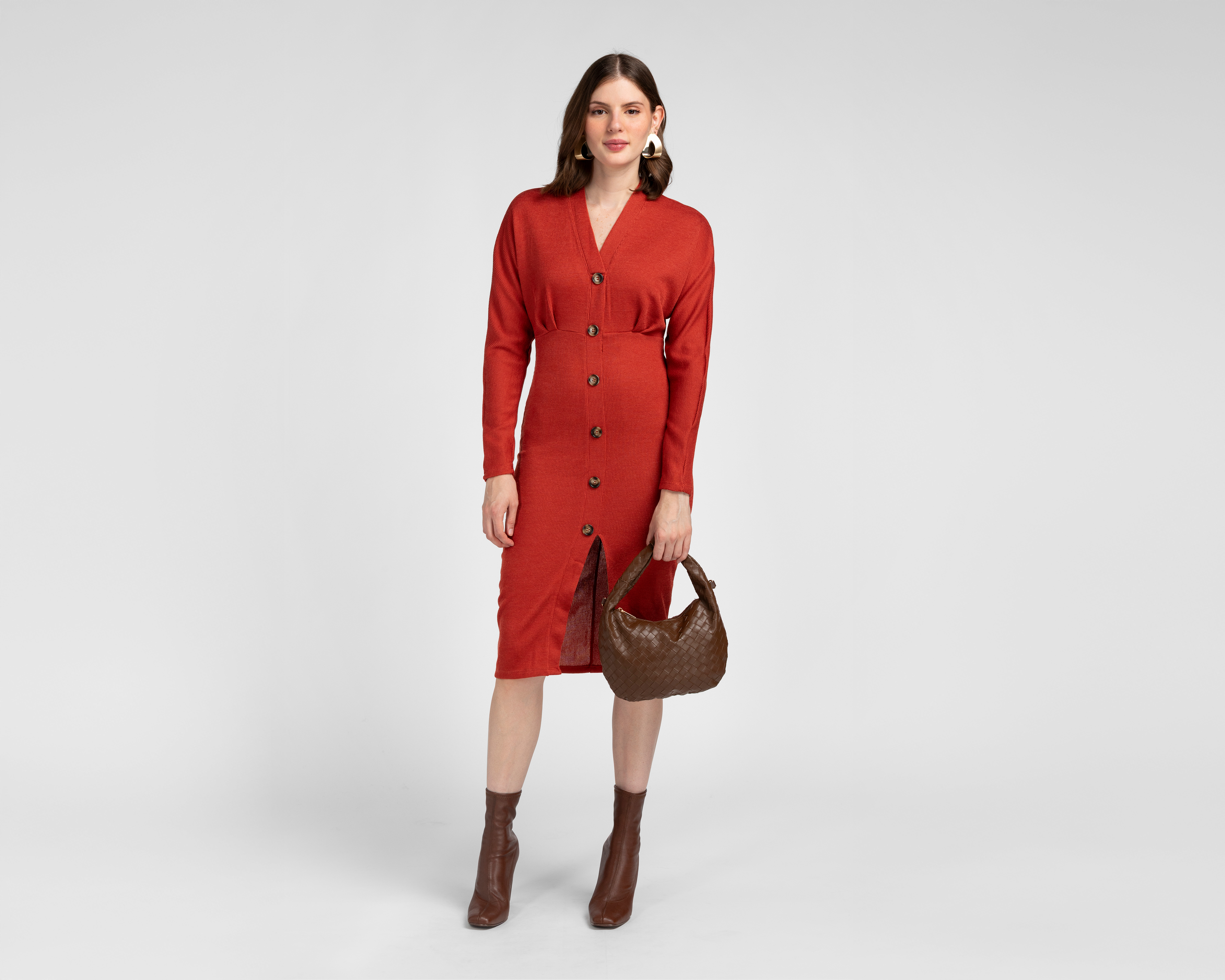 Foto 3 pulgar | Foto 2 | Vestido Casual Jennifer Lopez Rojo Manga Larga para Mujer