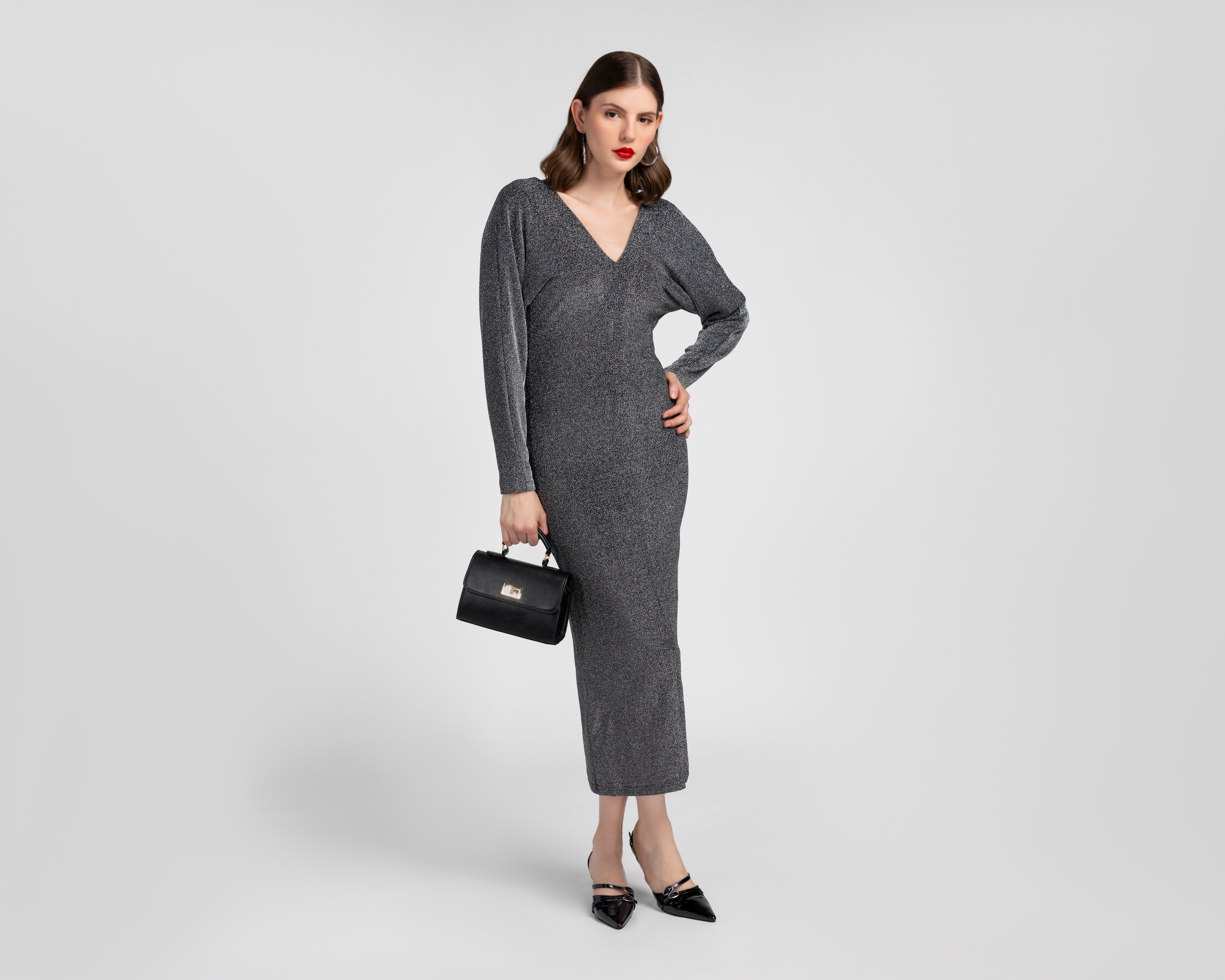 Foto 2 | Foto 2 | Vestido Formal Jennifer Lopez Negro Manga Larga con Brillo para Mujer