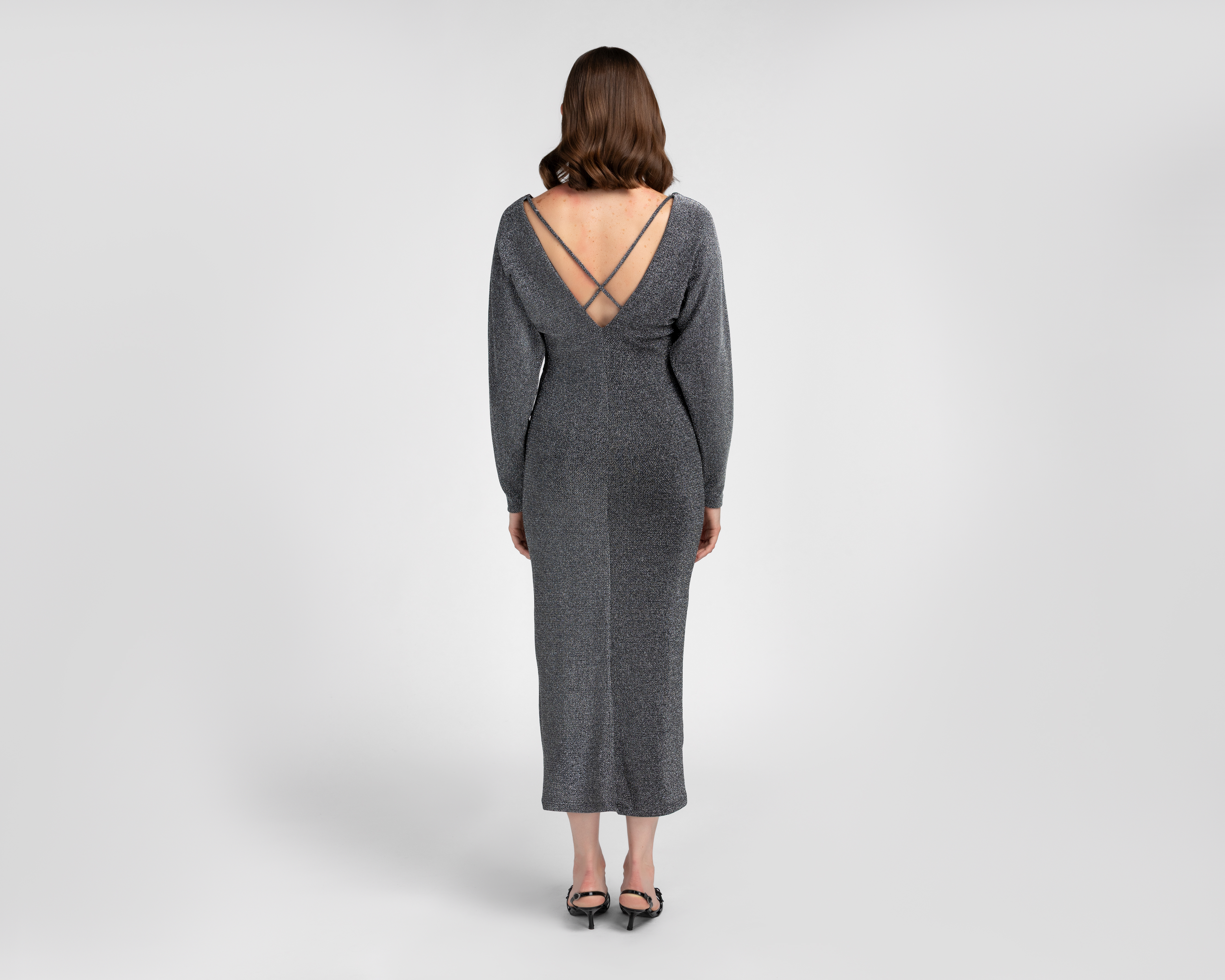 Foto 3 | Foto 3 | Vestido Formal Jennifer Lopez Negro Manga Larga con Brillo para Mujer