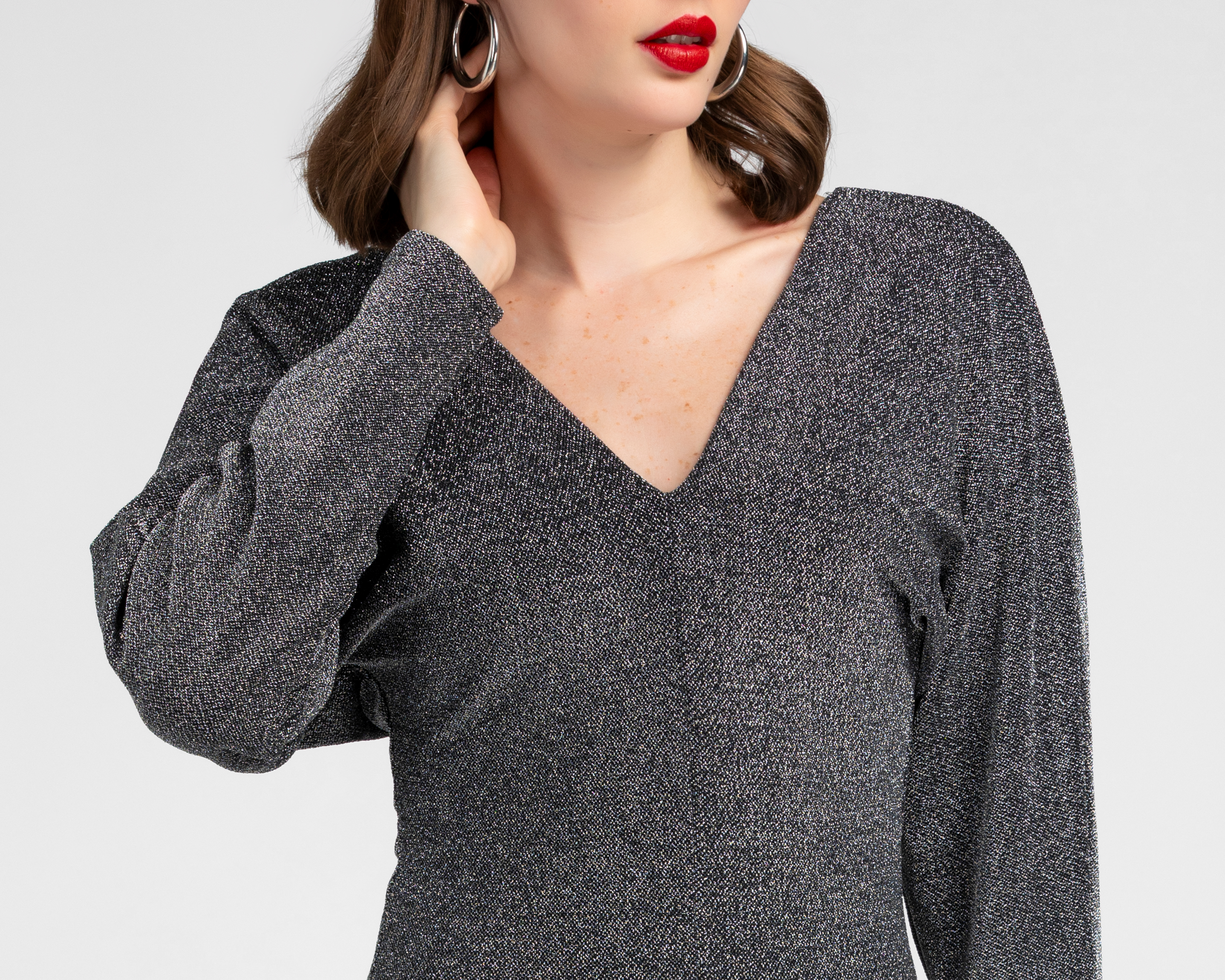 Foto 5 pulgar | Foto 4 | Vestido Formal Jennifer Lopez Negro Manga Larga con Brillo para Mujer