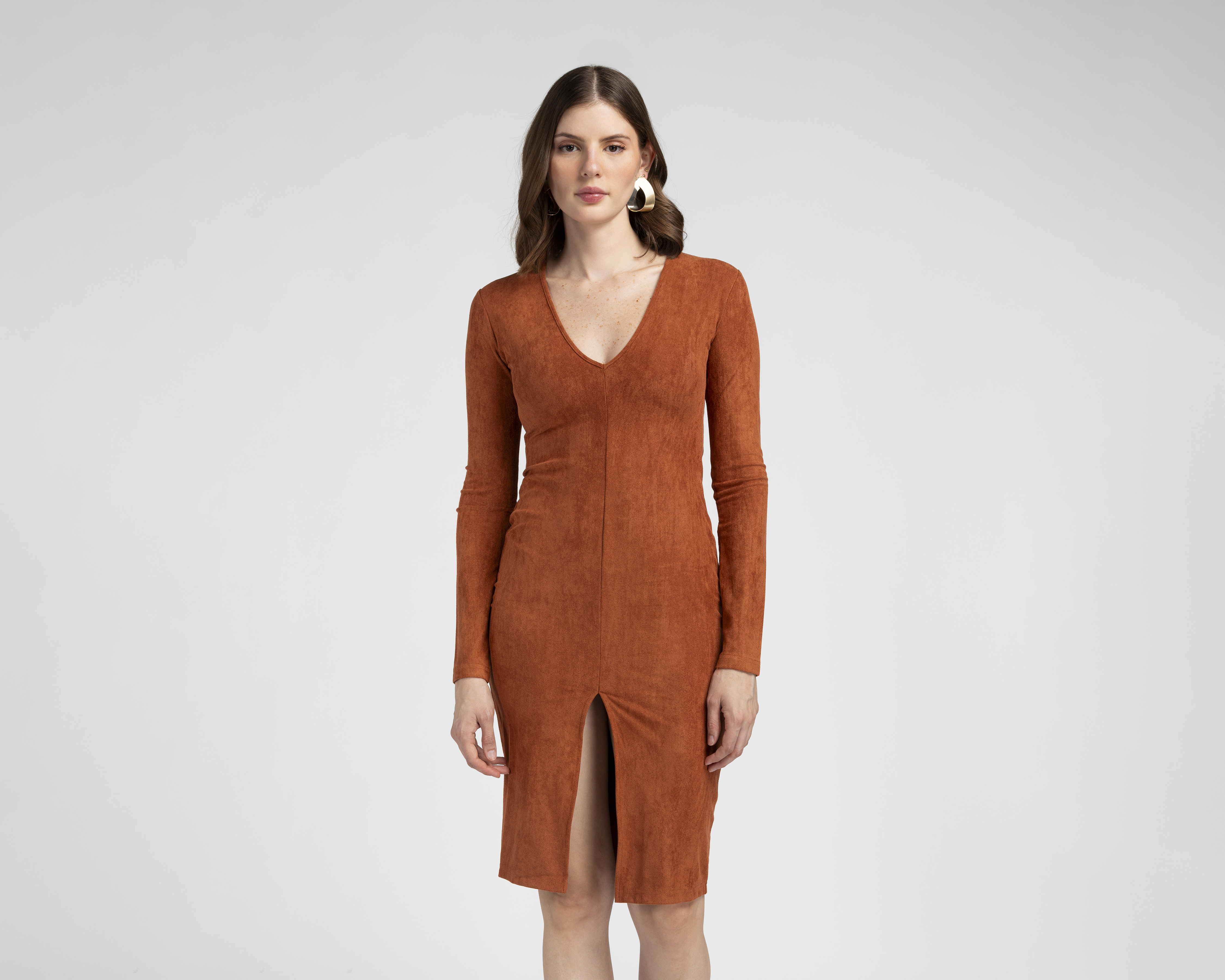 Vestido Casual Jennifer Lopez Camel Manga Larga Corto para Mujer