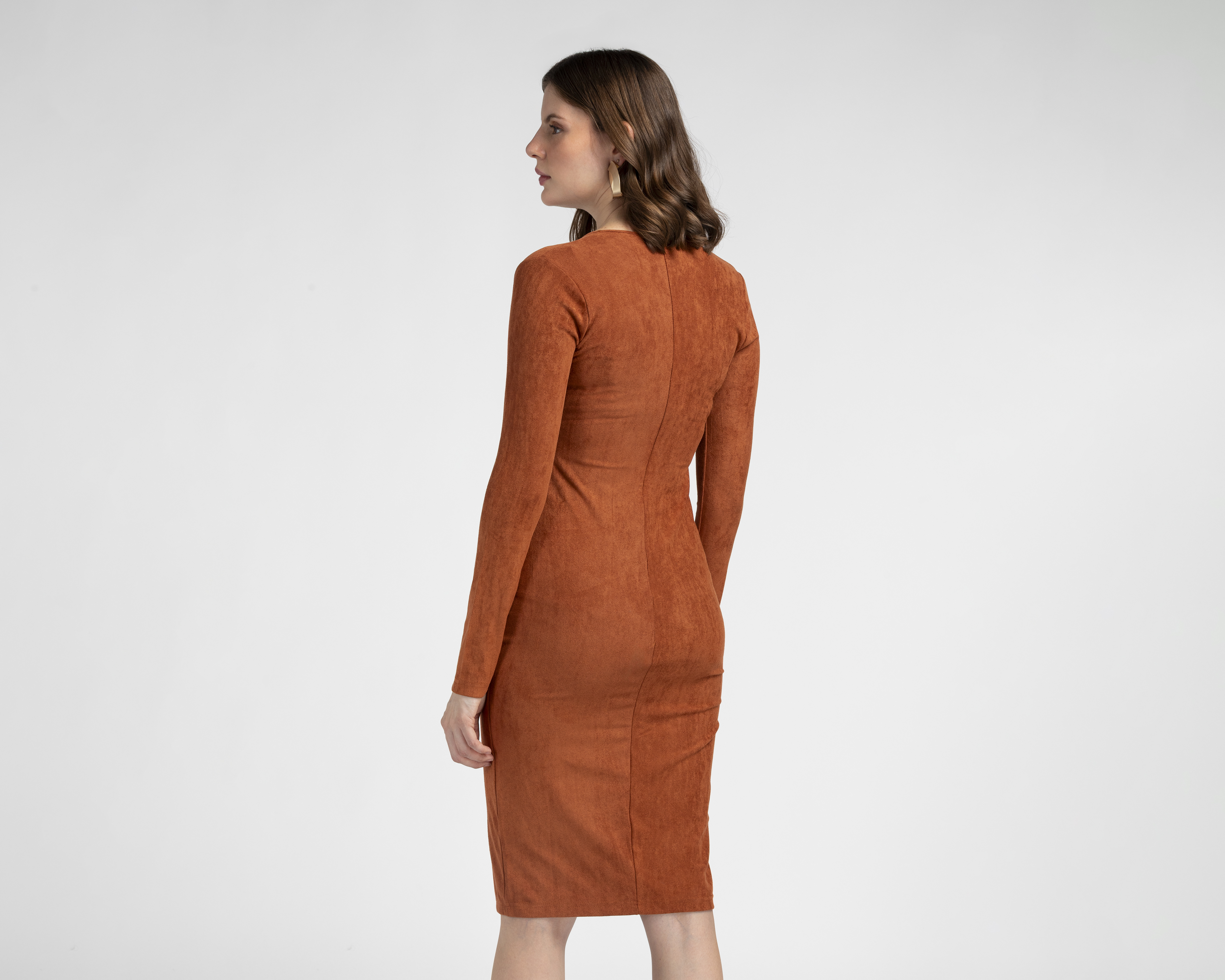 Foto 4 pulgar | Foto 3 | Vestido Casual Jennifer Lopez Camel Manga Larga Corto para Mujer