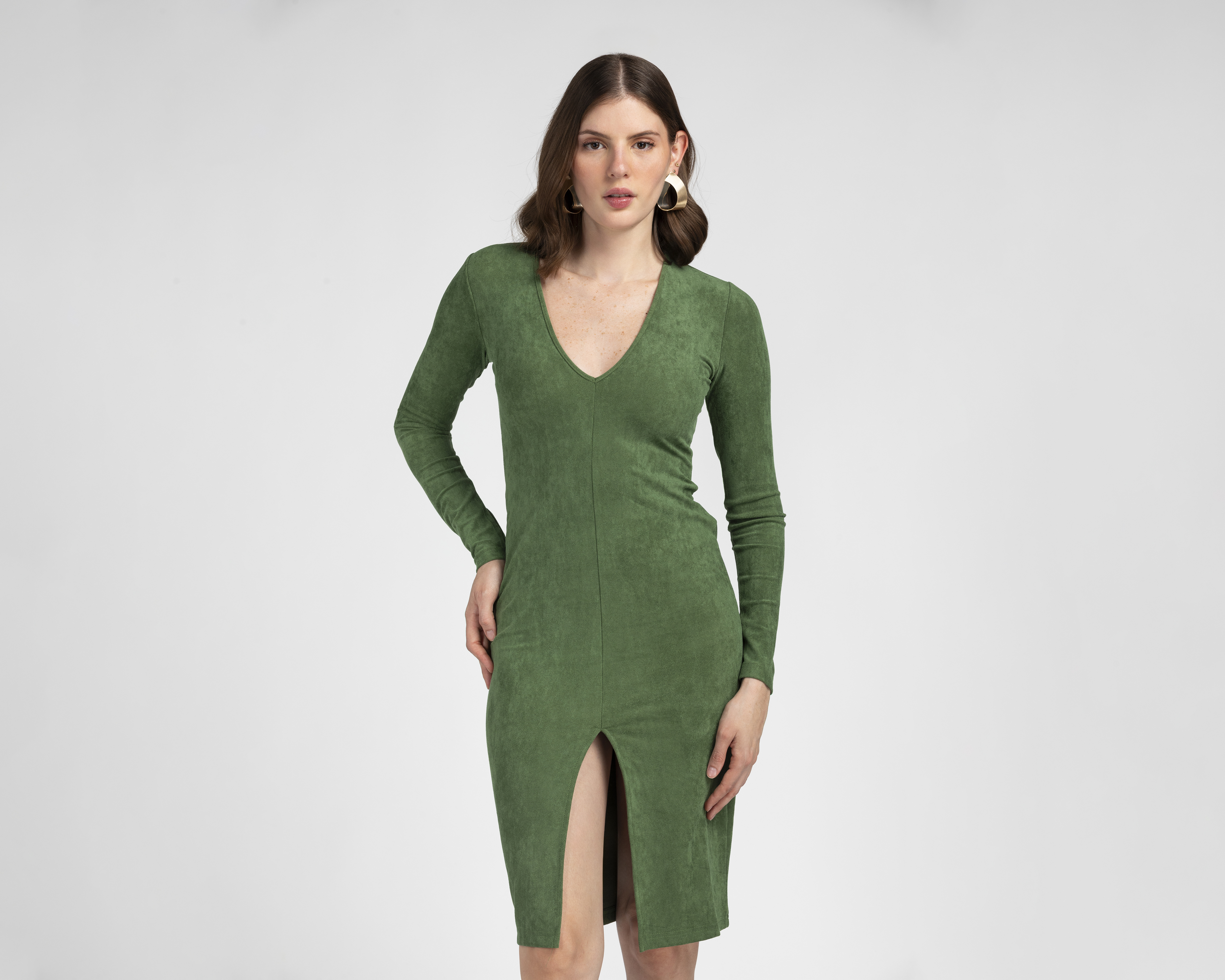 Vestido Casual Jennifer Lopez Verde Manga Larga Corto para Mujer