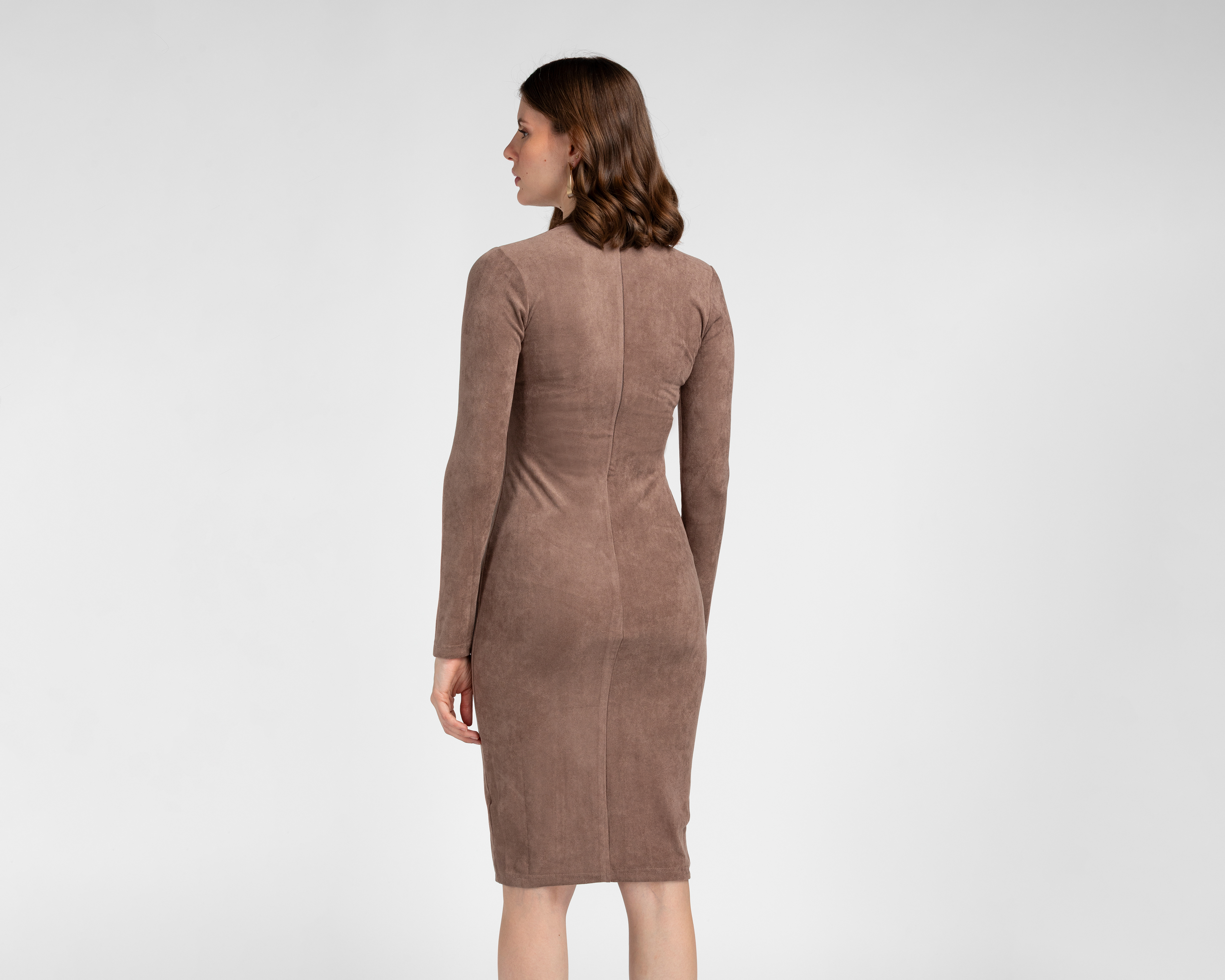 Foto 4 pulgar | Foto 3 | Vestido Casual Jennifer Lopez Café Manga Larga Corto para Mujer
