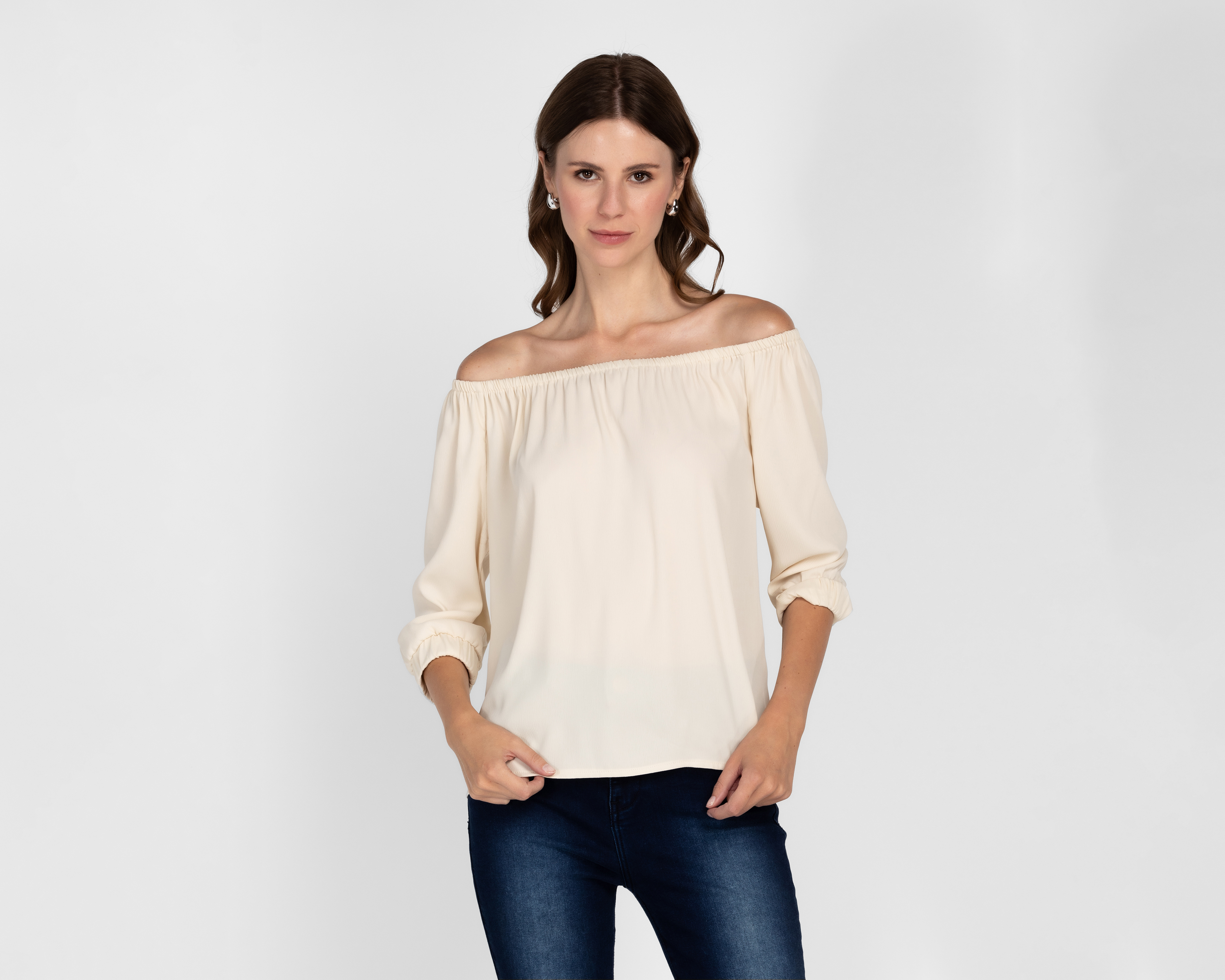 Foto 2 pulgar | Foto 1 | Blusa Andiamo Manga 3/4 Beige para Mujer