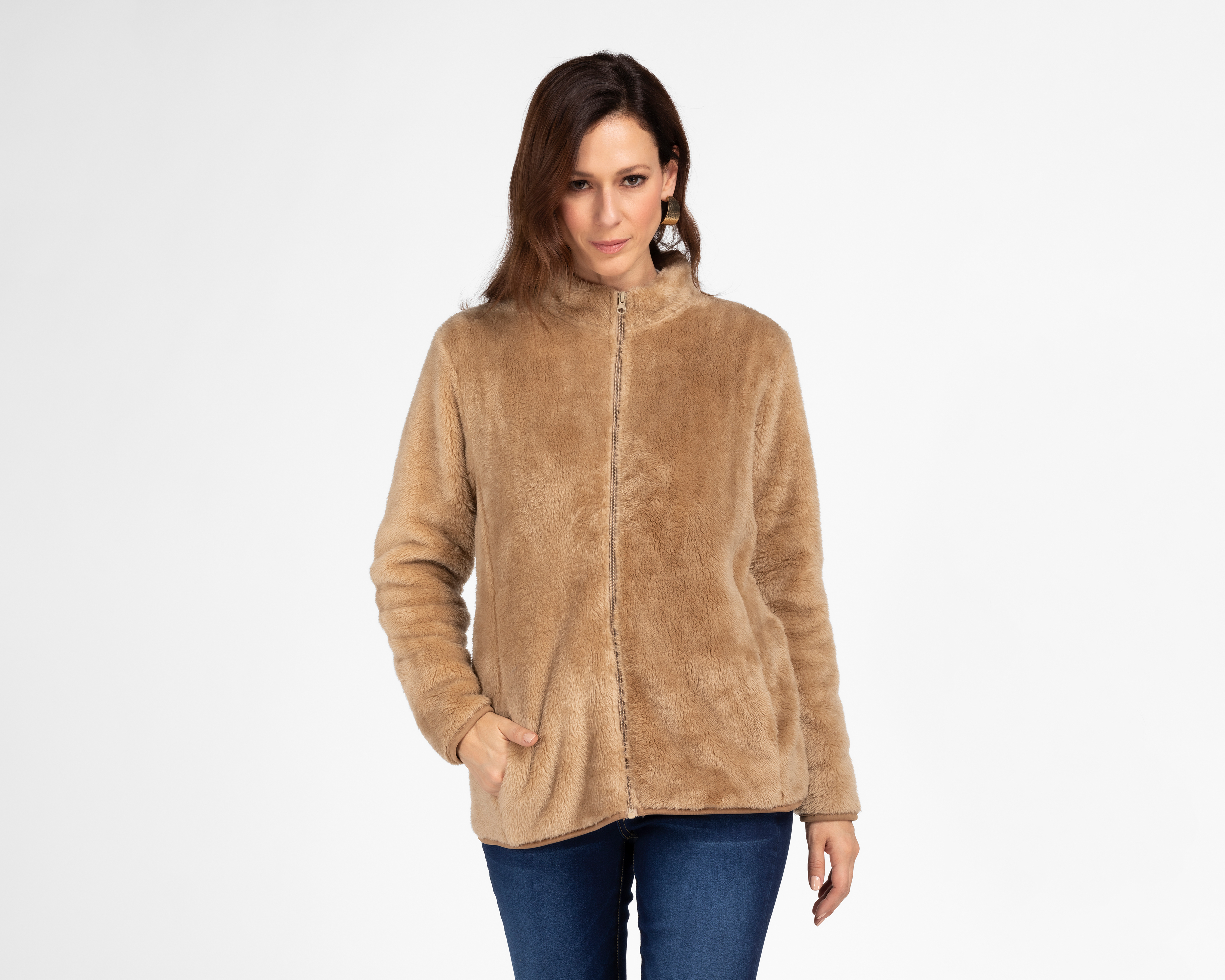 Foto 2 pulgar | Foto 1 | Chamarra Lady Sun Café con Peluche