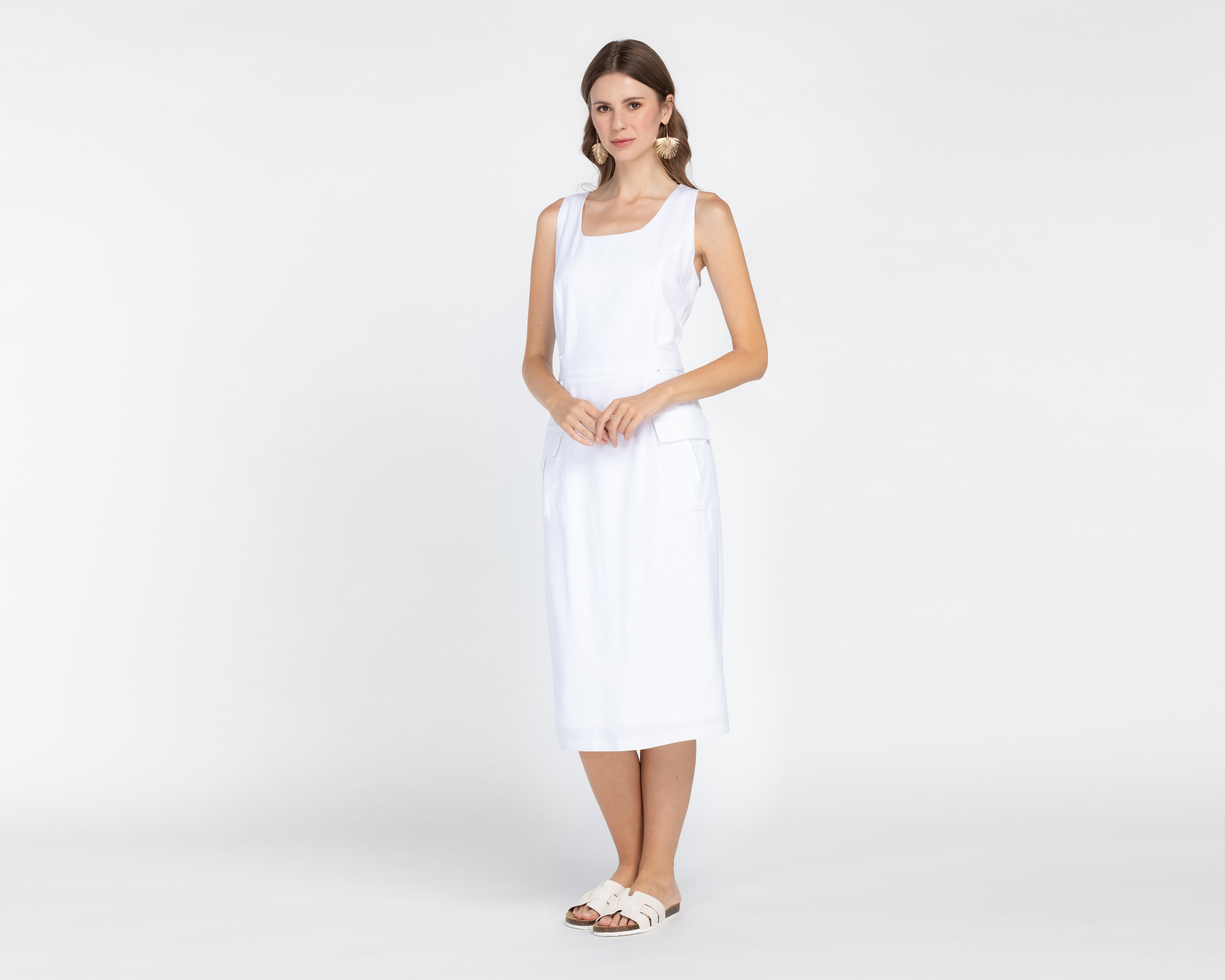 Foto 1 | Foto 1 | Vestido Casual Andiamo sin Mangas Blanco con Bolsas Cargo para Mujer