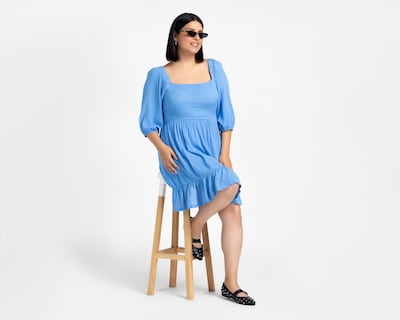 Foto 5 | Foto 5 | Vestido Casual Refill Azul Manga 3/4 Corto para Mujer
