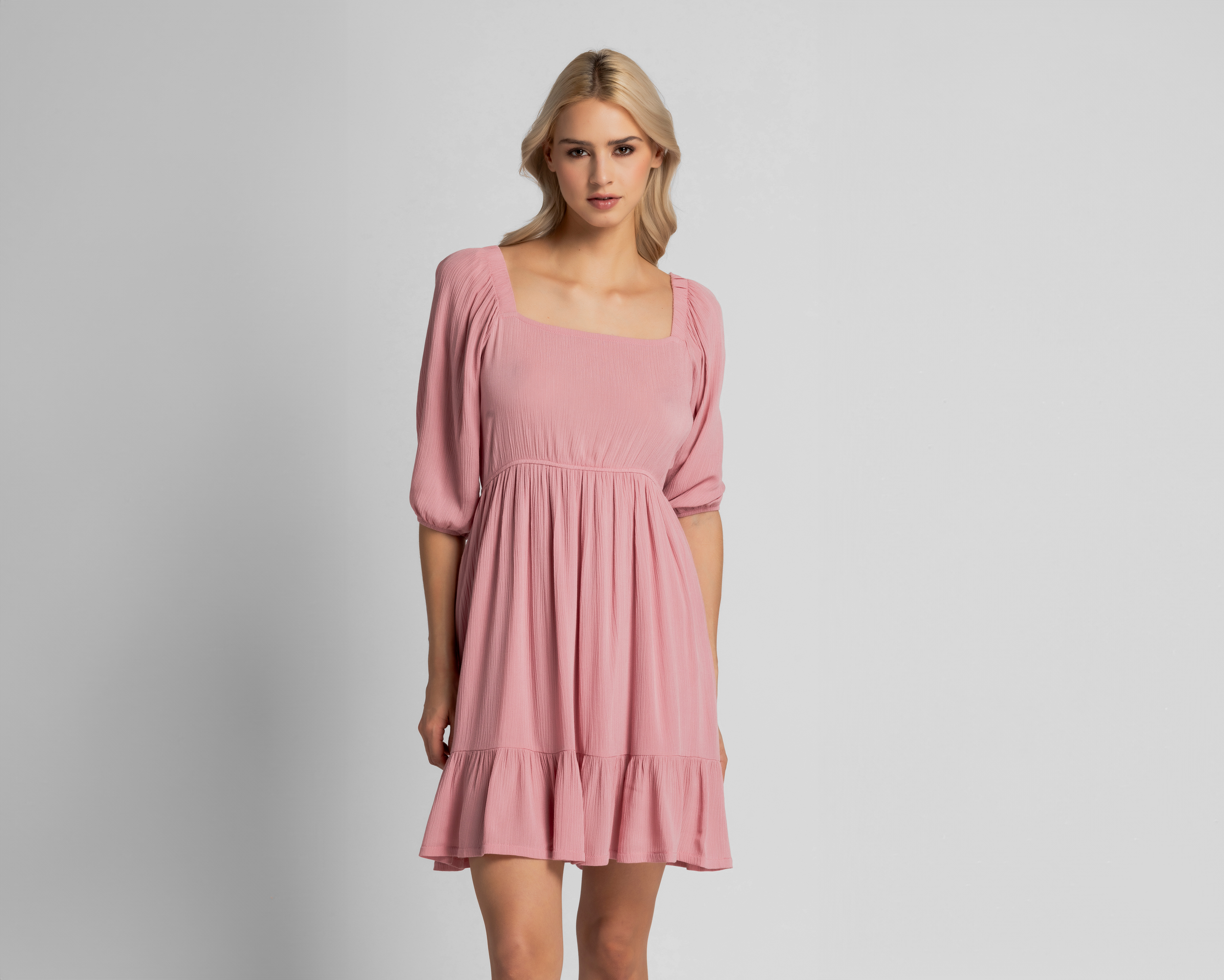 Foto 2 pulgar | Foto 1 | Vestido Casual Refill Rosa Manga 3/4 Corto para Mujer