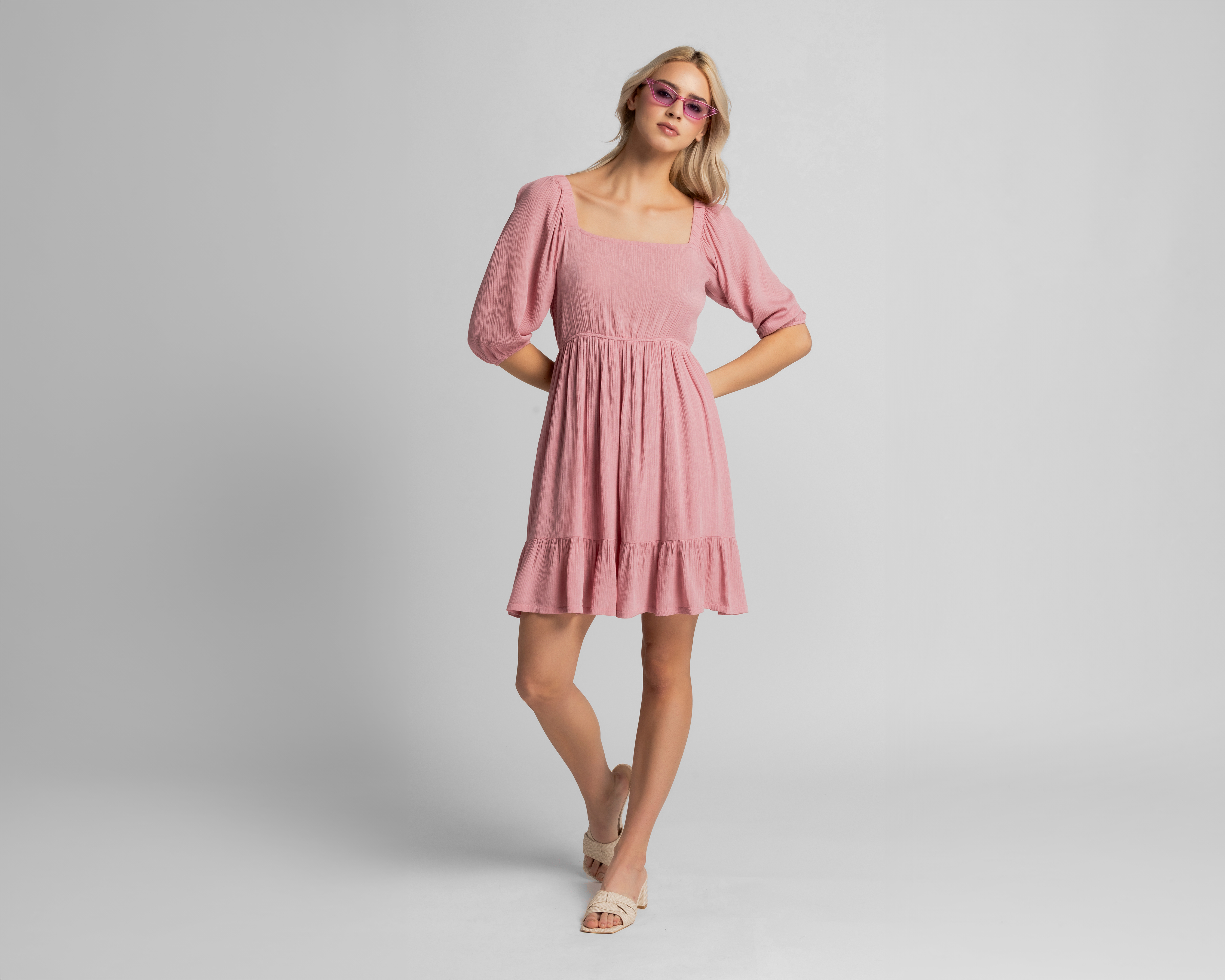 Foto 3 pulgar | Foto 2 | Vestido Casual Refill Rosa Manga 3/4 Corto para Mujer