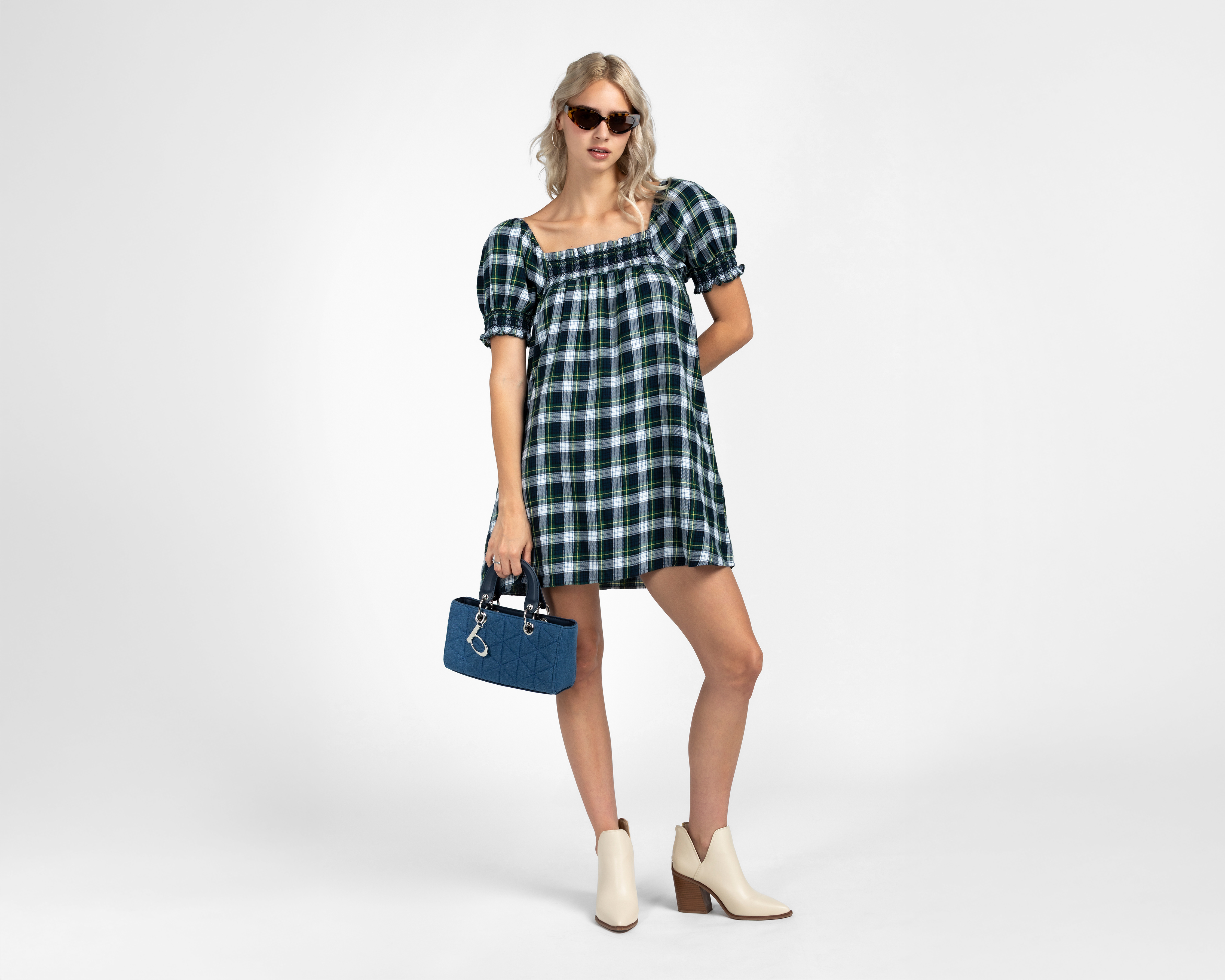 Foto 3 pulgar | Foto 2 | Vestido Casual American Eagle Corto Azul Marino a Cuadros para Mujer