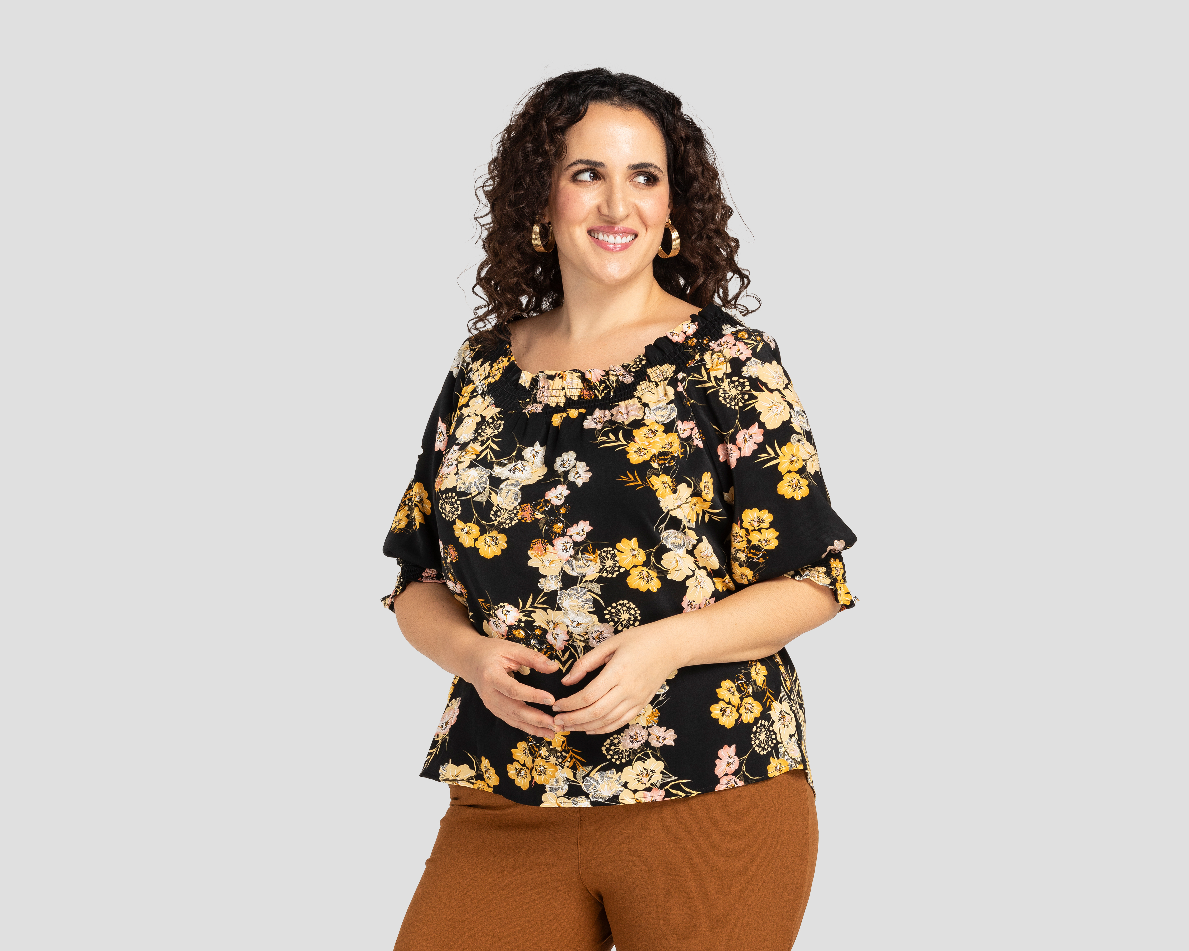 Blusa Sahara Manga 3/4 con Cuello Elástico