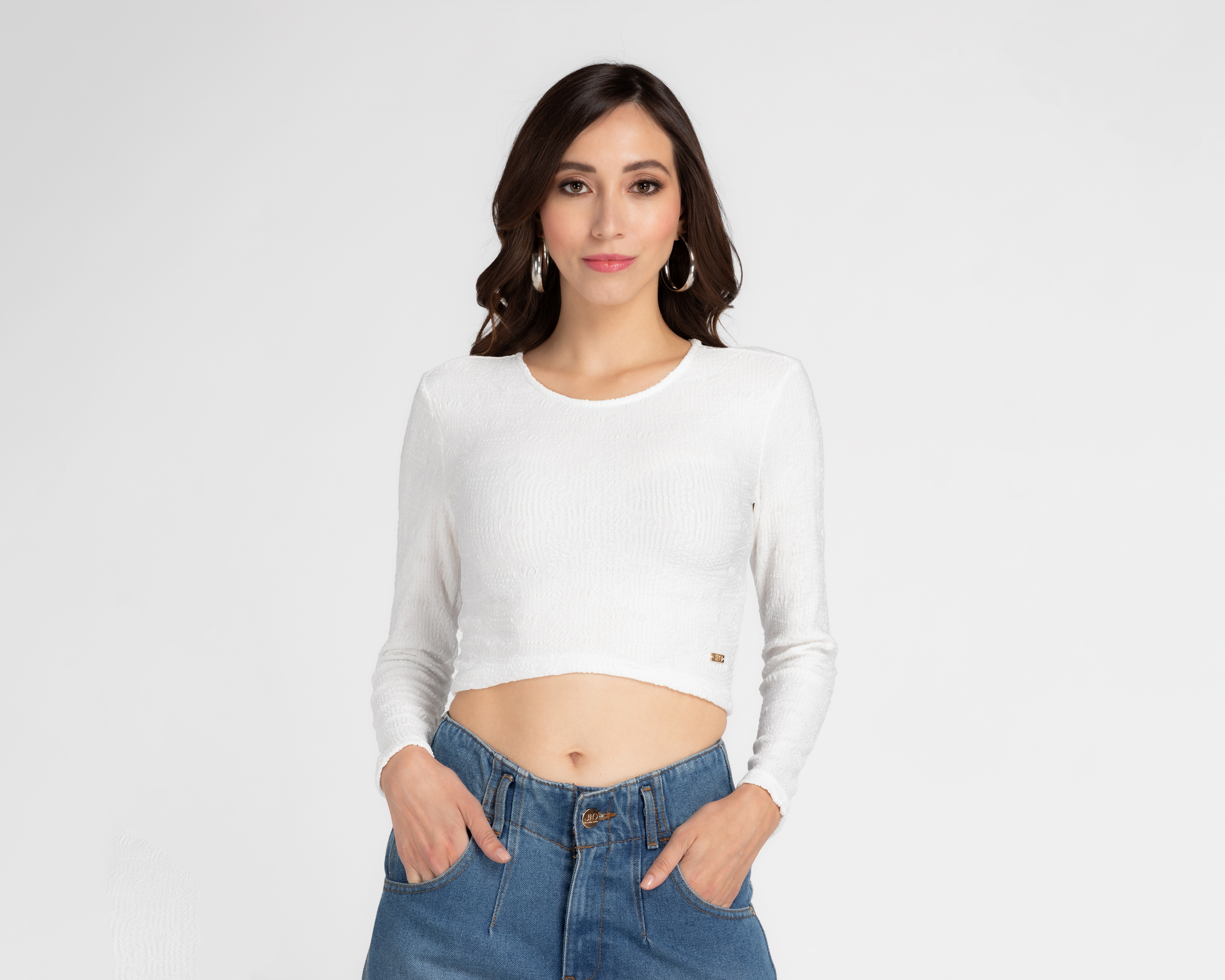 Blusa Jennifer Lopez Manga Larga Corte Crop