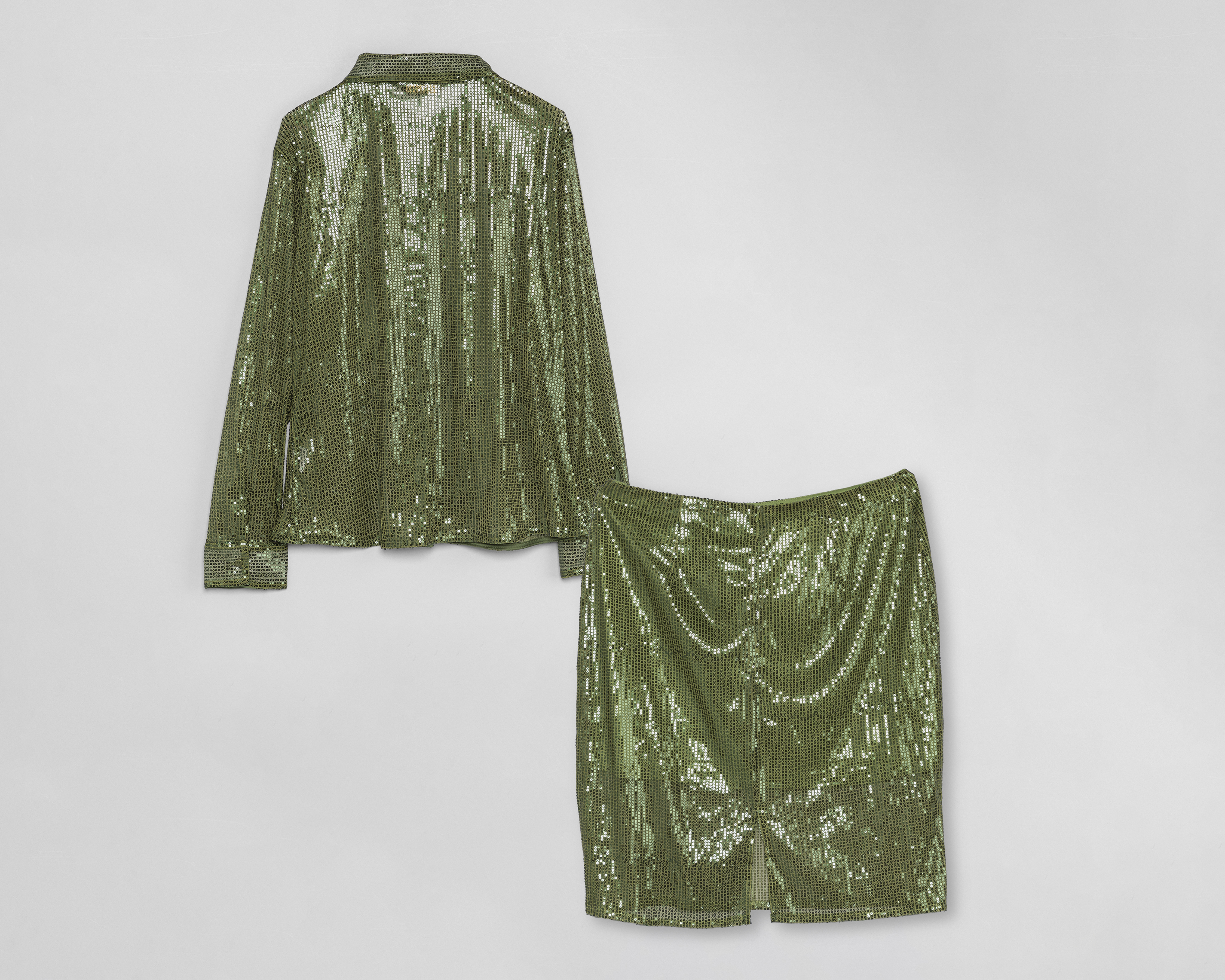 Foto 3 pulgar | Foto 2 | Blusa y Falda Jennifer Lopez Verde con Lentejuela