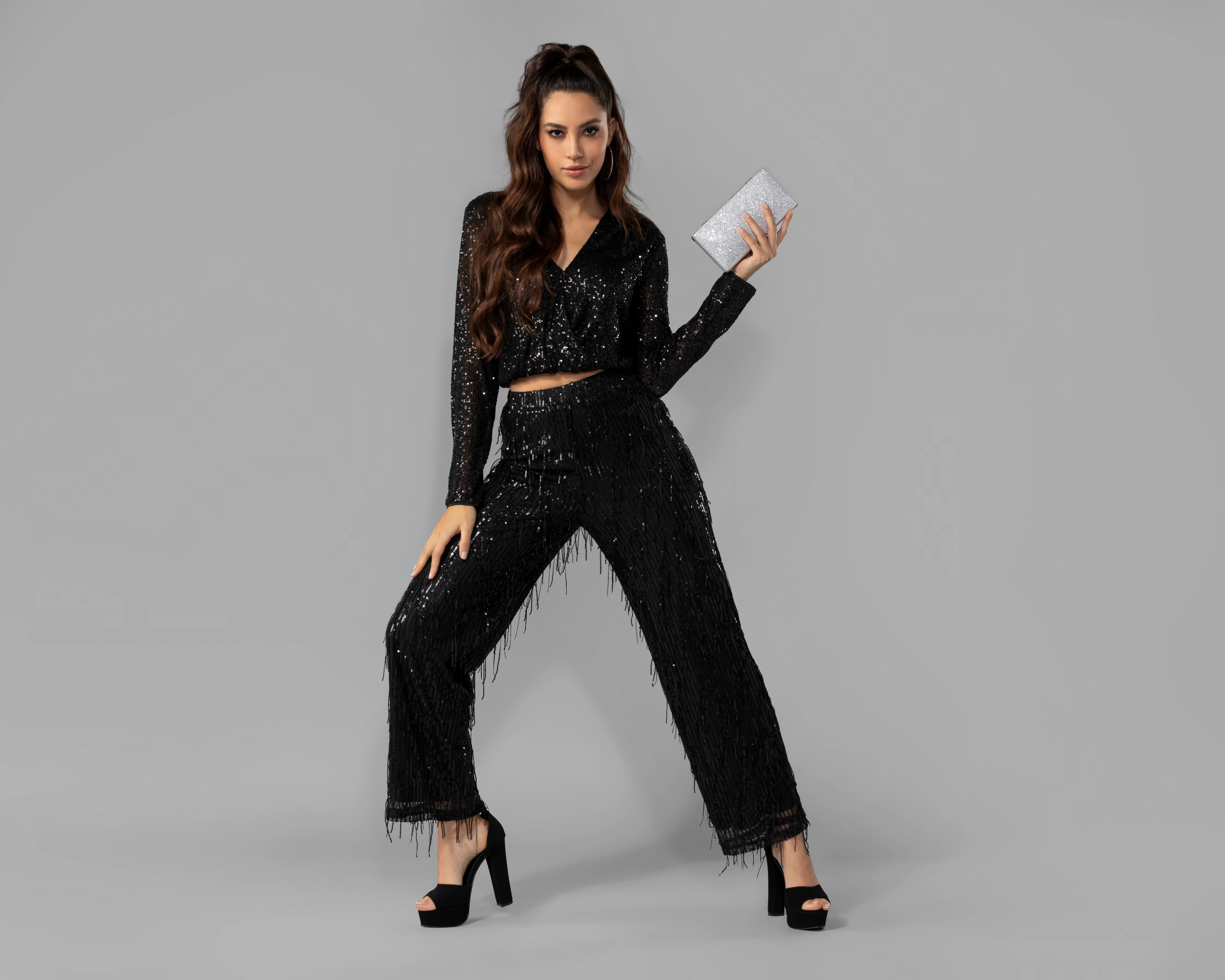 Blusa Jennifer Lopez Manga Larga con Lentejuela